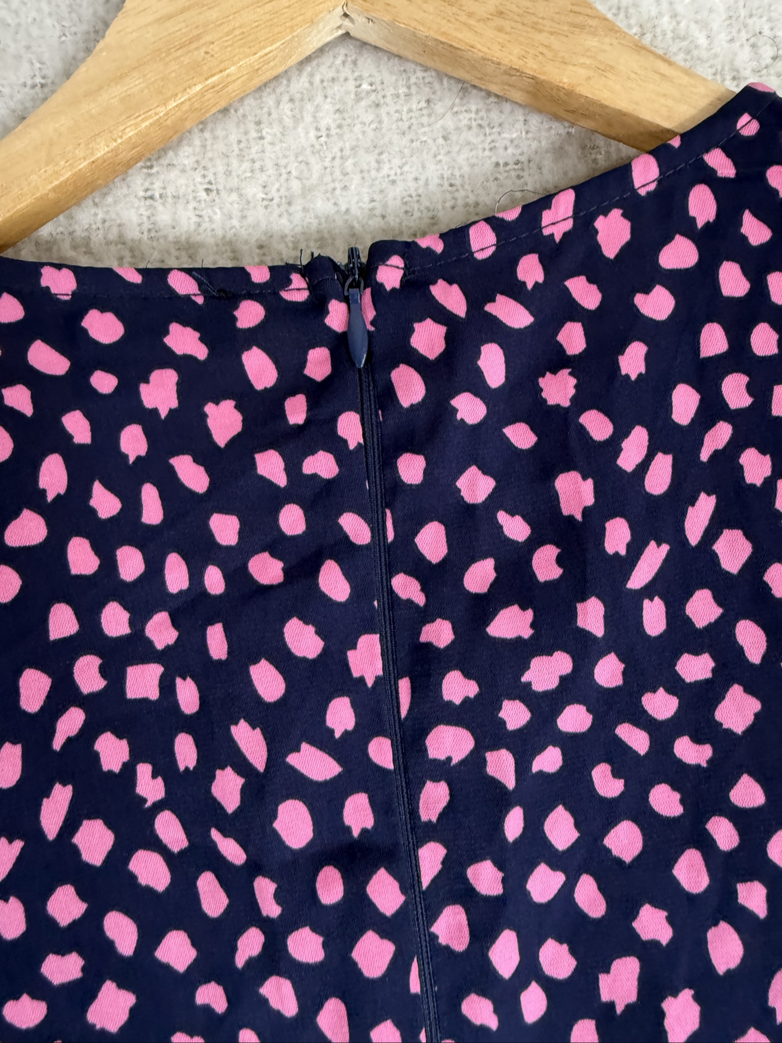 Girl In Mind Navy & Pink Polka Dot Puff Sleeve Belted Dress UK 10 Stylish image 5