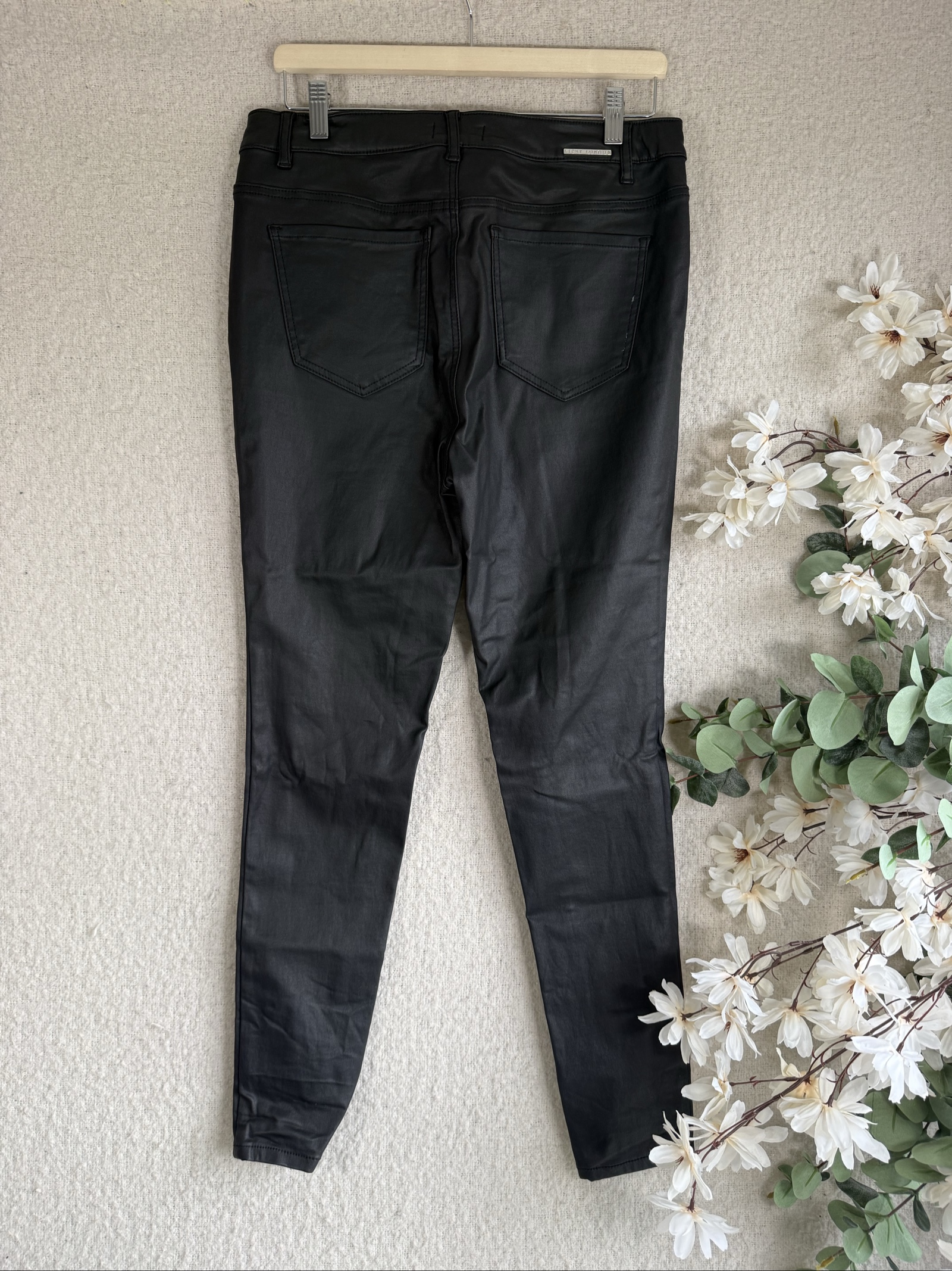 Lipsy Black Faux Leather Skinny Pants UK 14 Silver Zip Detail Stylish image 4