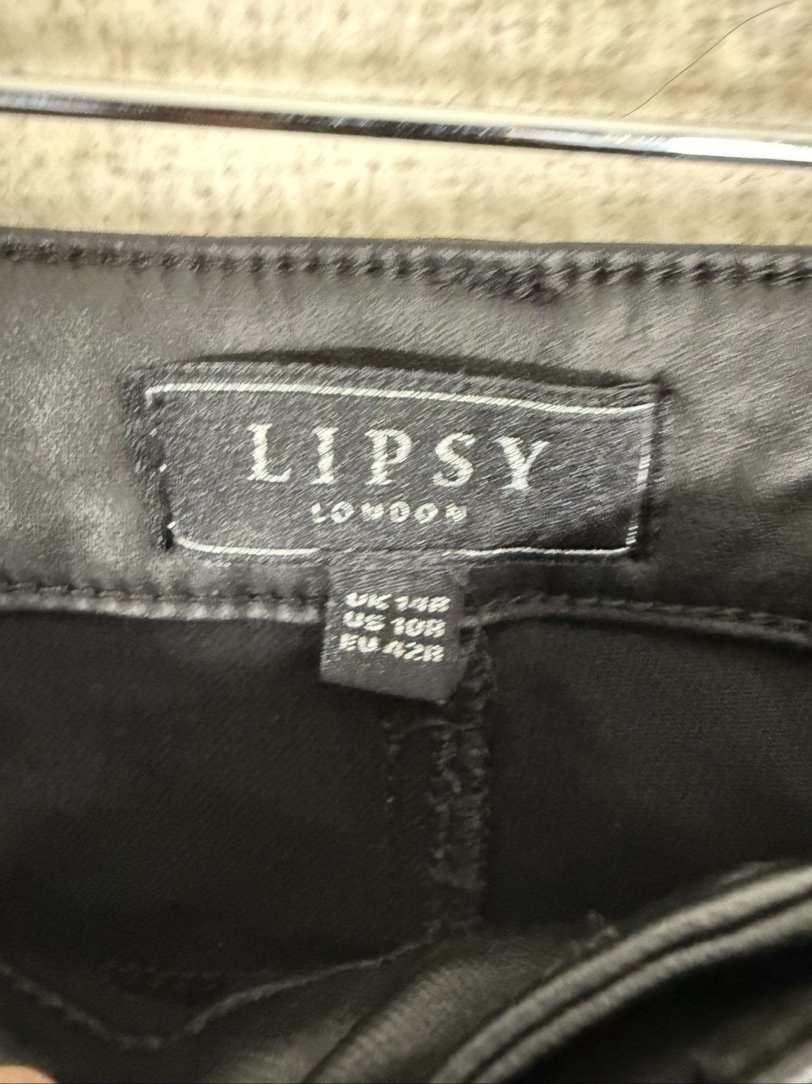 Lipsy Black Faux Leather Skinny Pants UK 14 Silver Zip Detail Stylish image 5