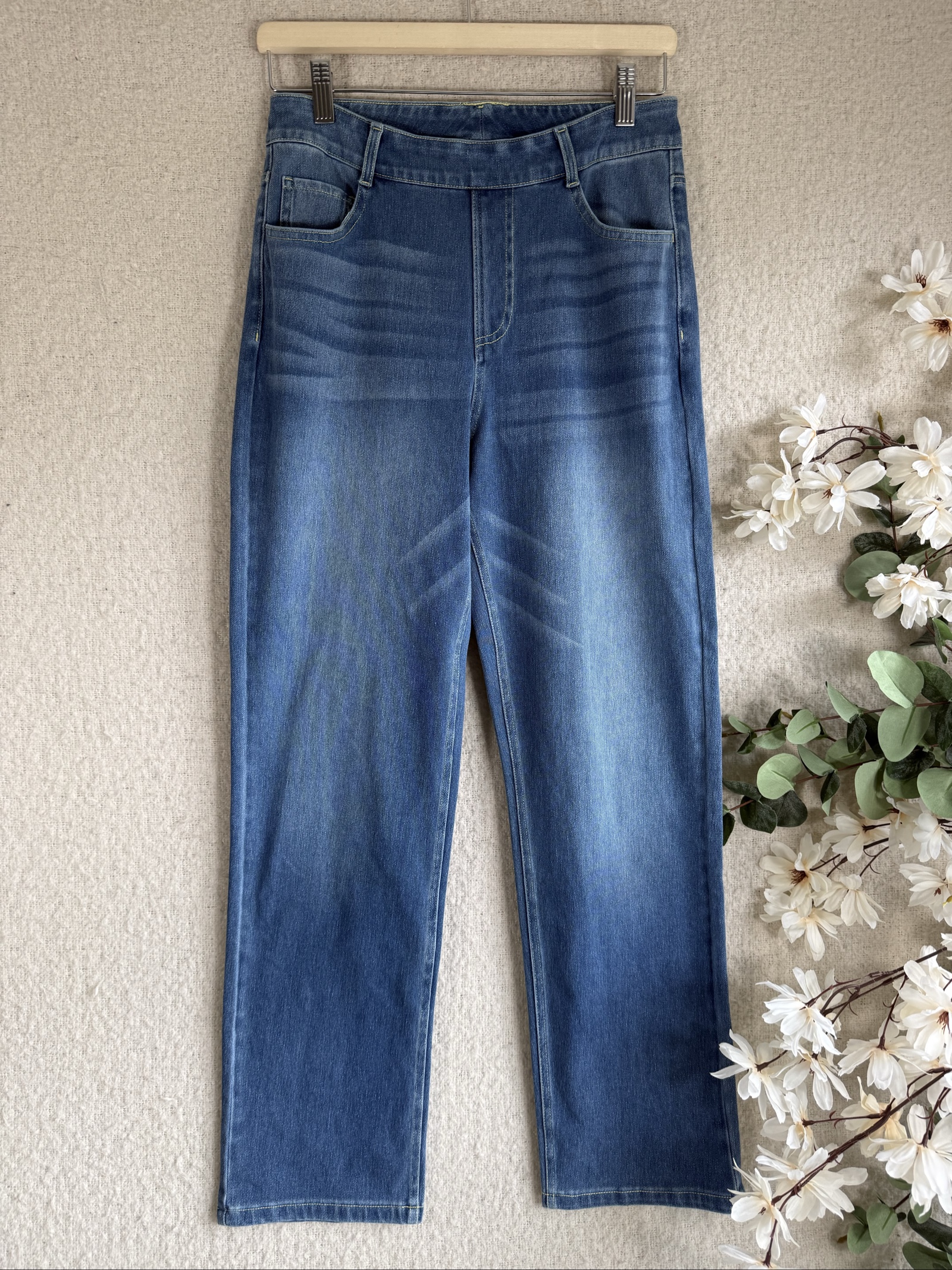 Halara Blue Cotton Blend Denim Jeans UK 12 Straight Leg Comfort Fit