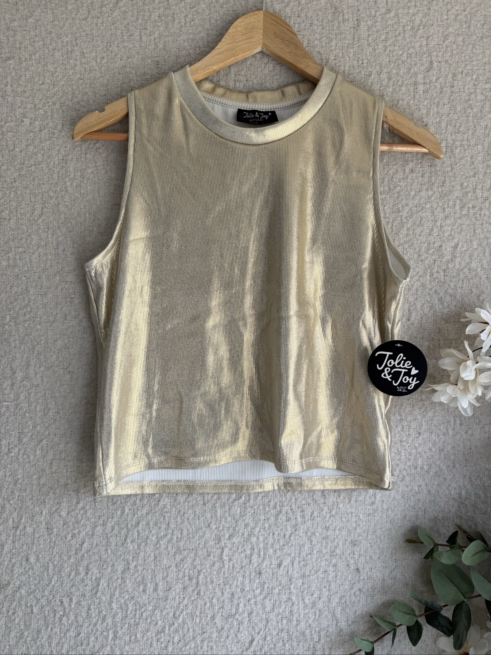 Jolie & Joy Gold Metallic Sleeveless Top UK XL Soft Stretch Polyester