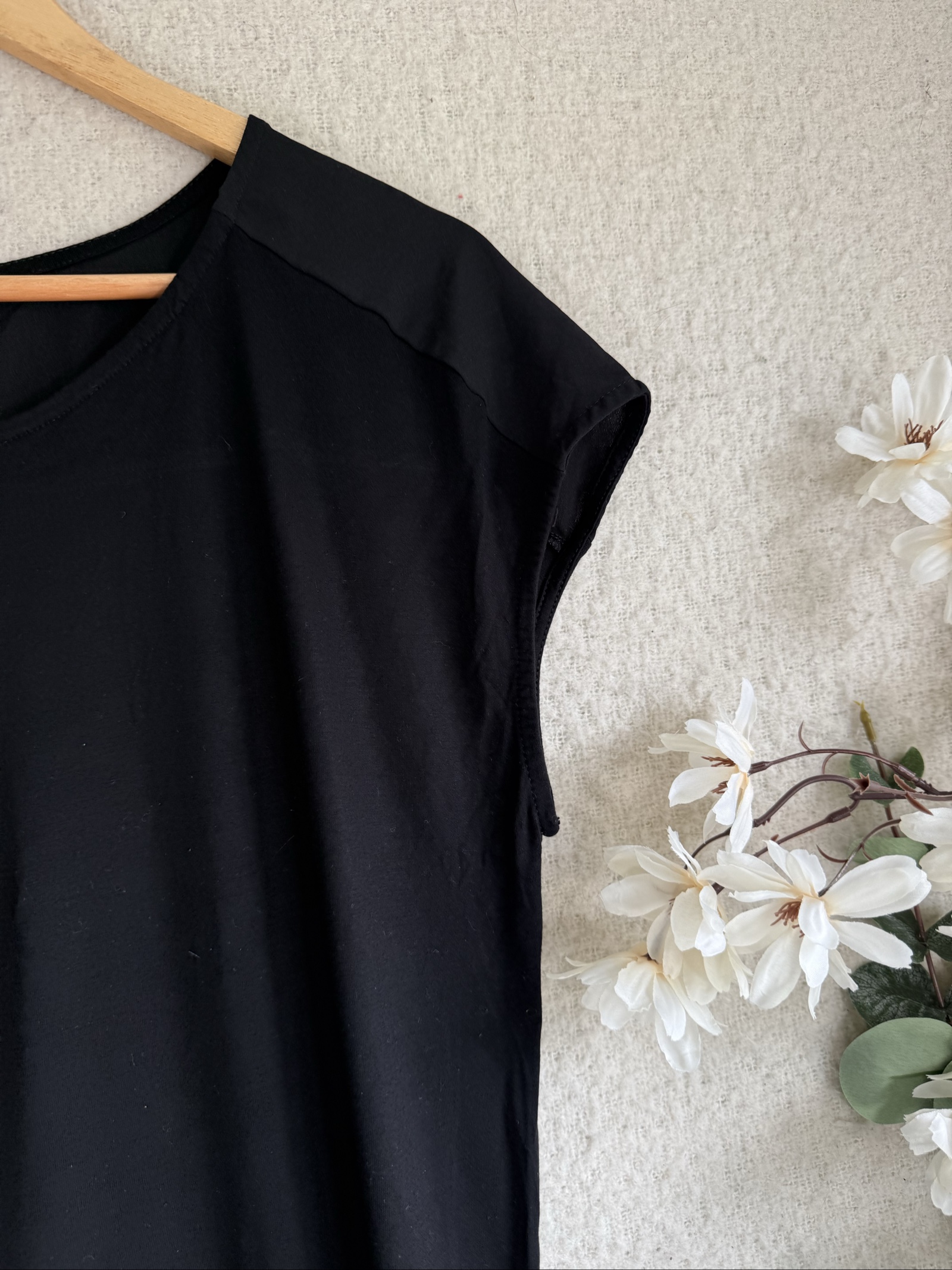 Benetton Black Cotton Dress Medium Classic Simple Casual Fit Women image 3