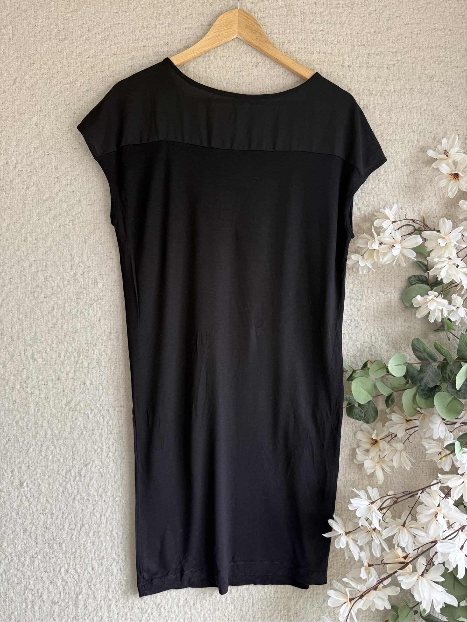 Benetton Black Cotton Dress Medium Classic Simple Casual Fit Women image 4