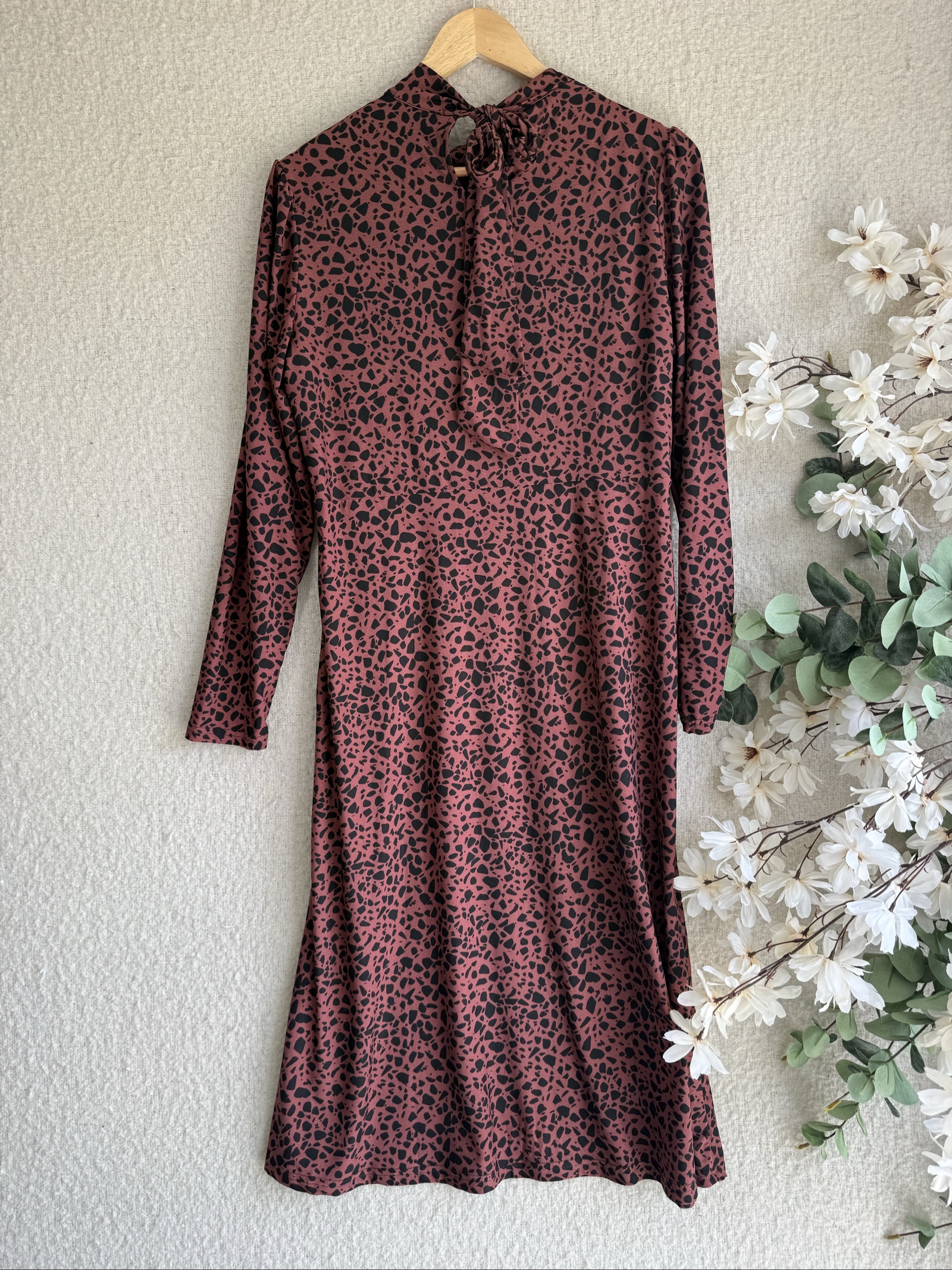 Blue Vanilla Black & Brown Printed Long Sleeve Midaxi Dress UK 14 Elegant Retro image 4