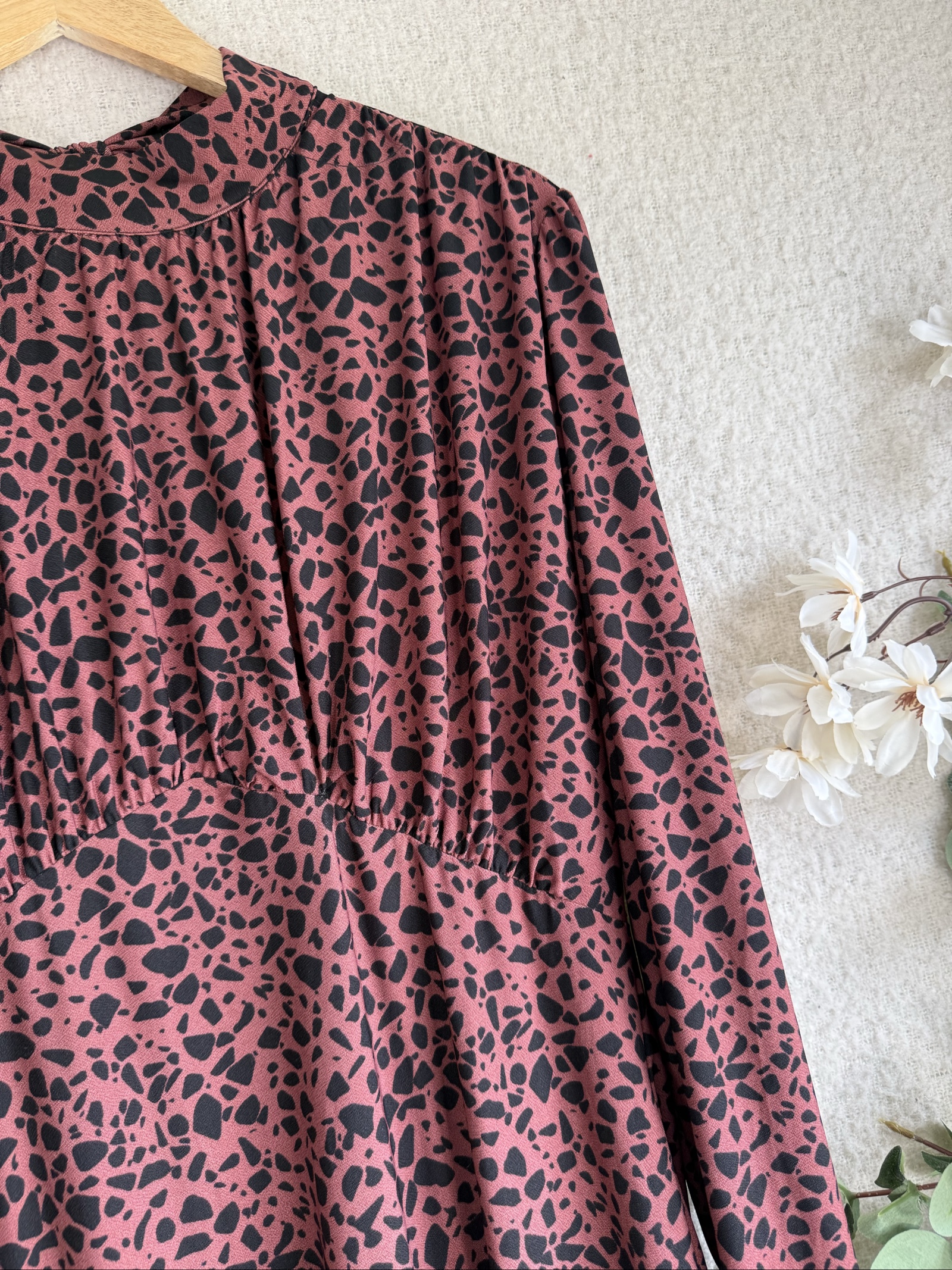 Blue Vanilla Black & Brown Printed Long Sleeve Midaxi Dress UK 14 Elegant Retro image 2