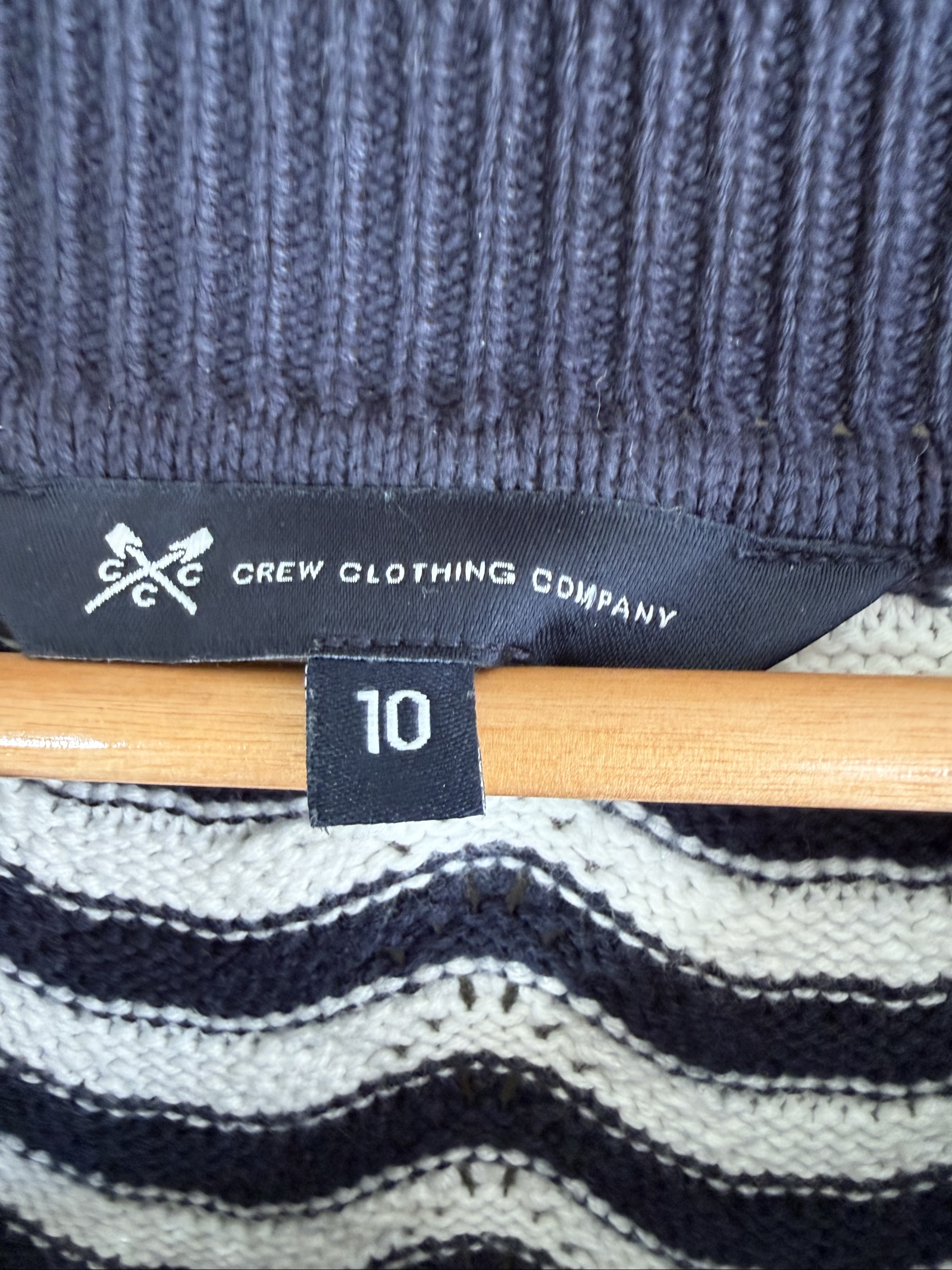 Crew Clothing Navy & White Wave Pattern Cotton Jumper UK 10 Classic Knitwear image 2