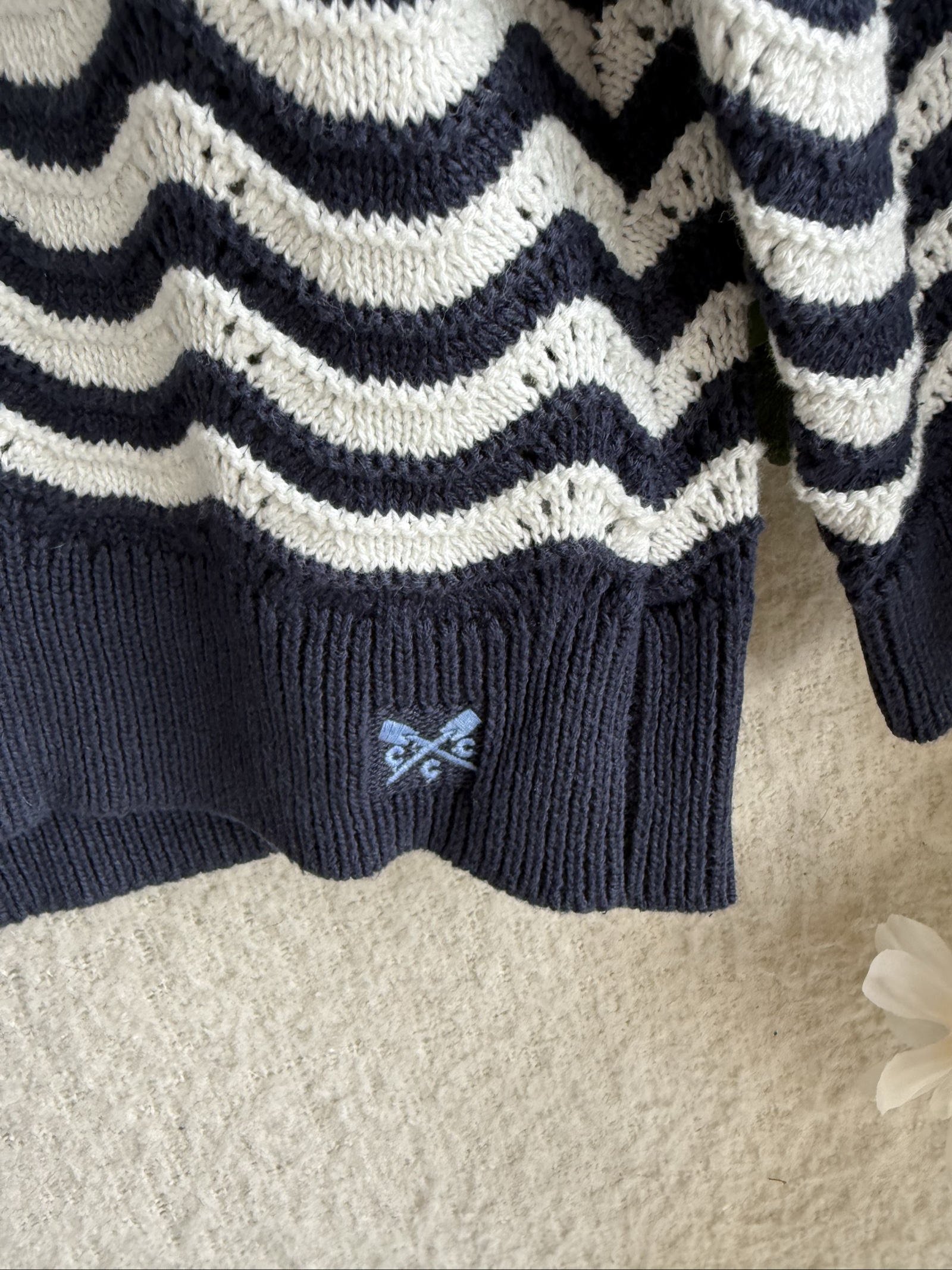 Crew Clothing Navy & White Wave Pattern Cotton Jumper UK 10 Classic Knitwear image 5