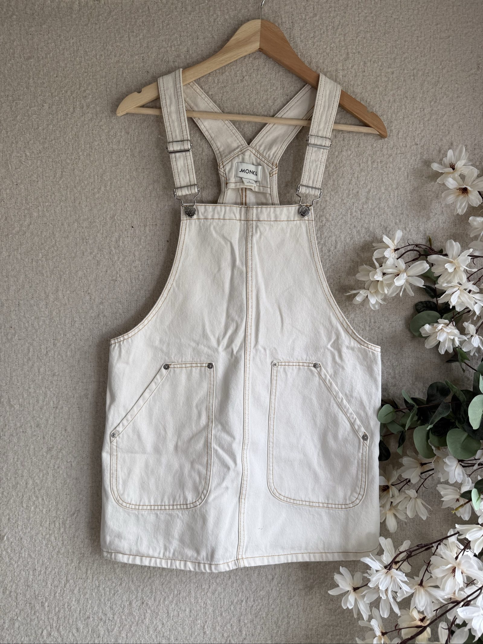 Monki White Denim Cotton Pinafore Dress UK Small Adjustable Straps