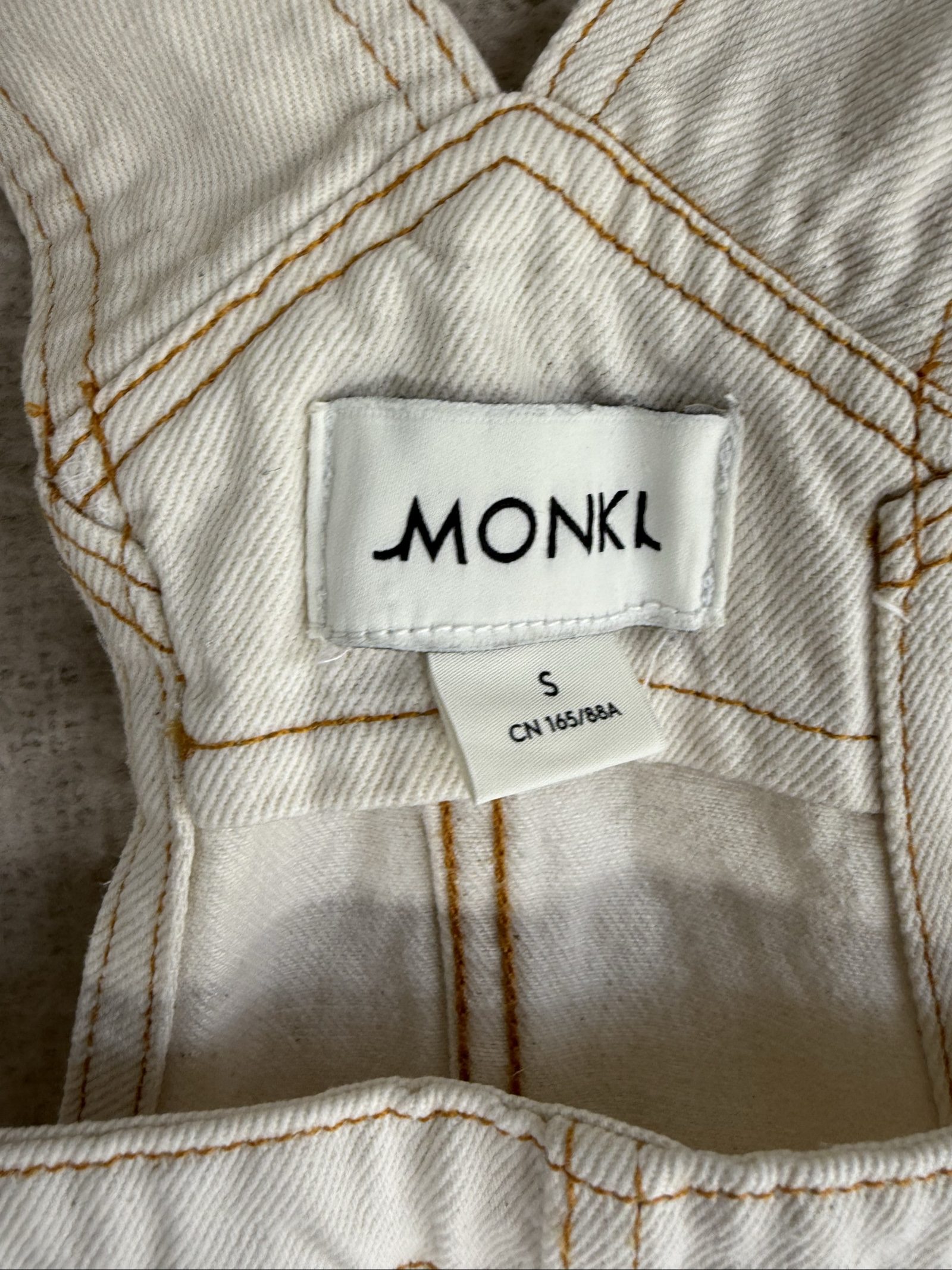 Monki White Denim Cotton Pinafore Dress UK Small Adjustable Straps image 2