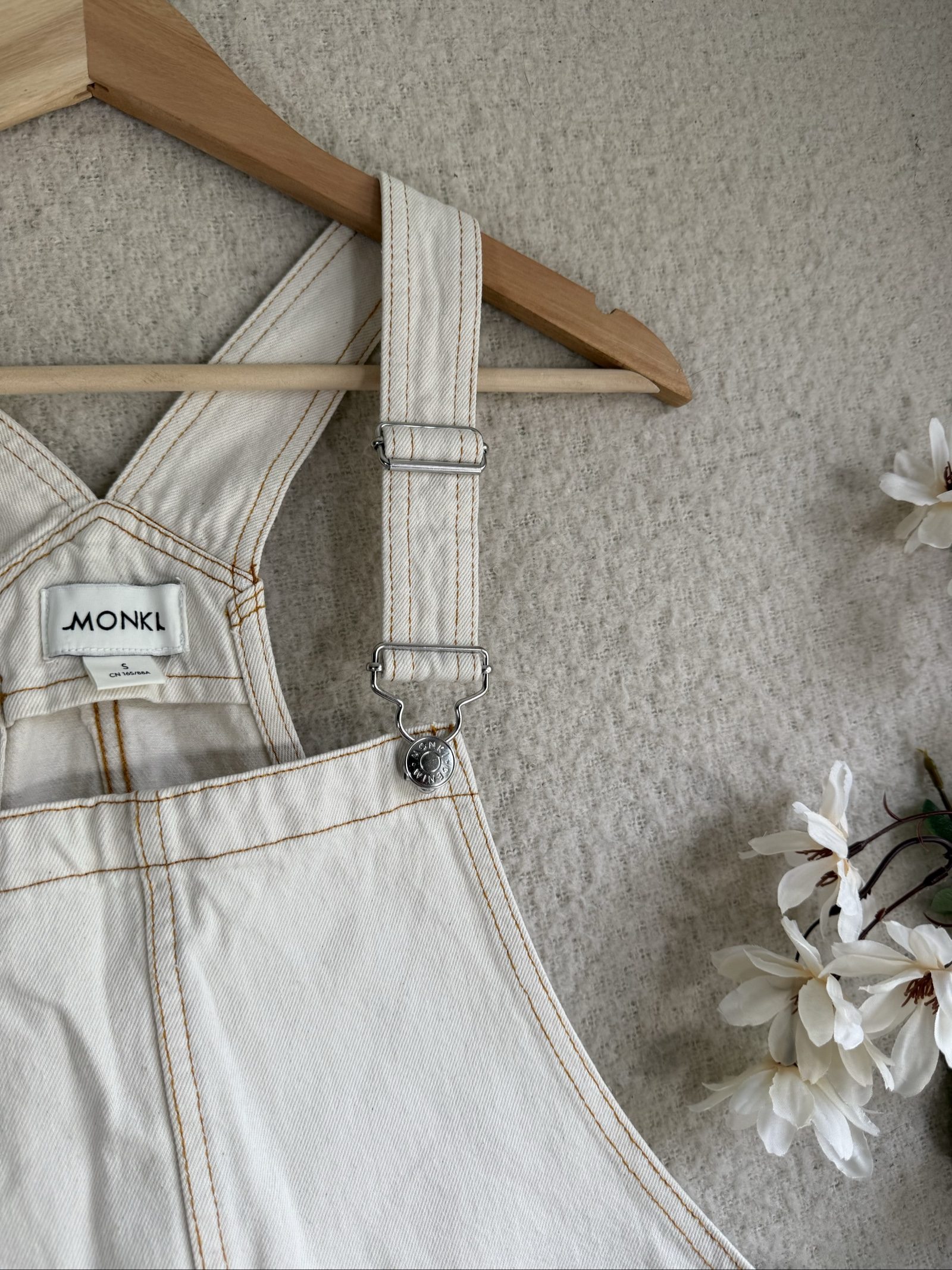 Monki White Denim Cotton Pinafore Dress UK Small Adjustable Straps image 3