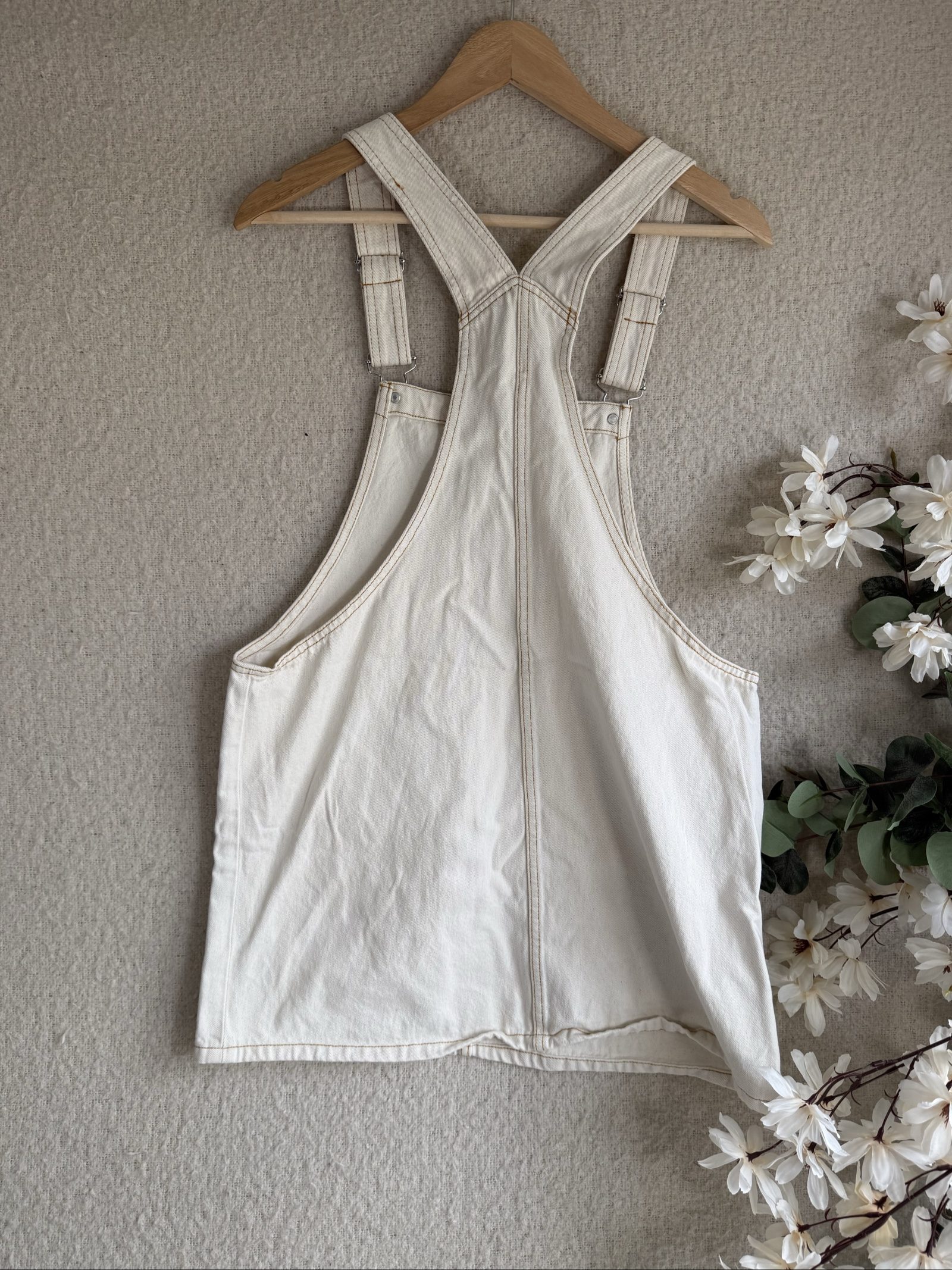 Monki White Denim Cotton Pinafore Dress UK Small Adjustable Straps image 4