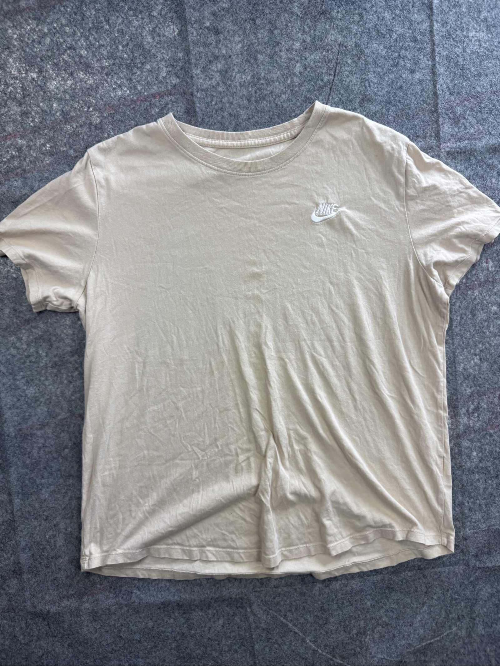 Nike Beige Cotton T-Shirt Embroidered Logo Large