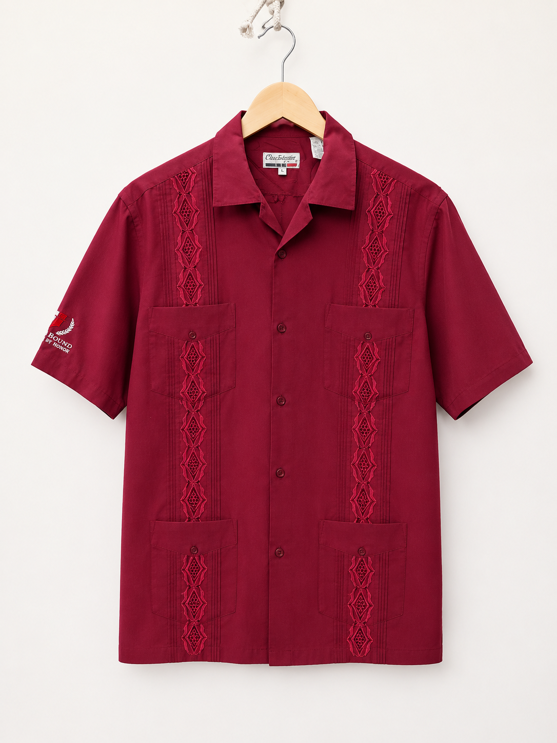 Chic Elegant Burgundy Embroidered Shirt L