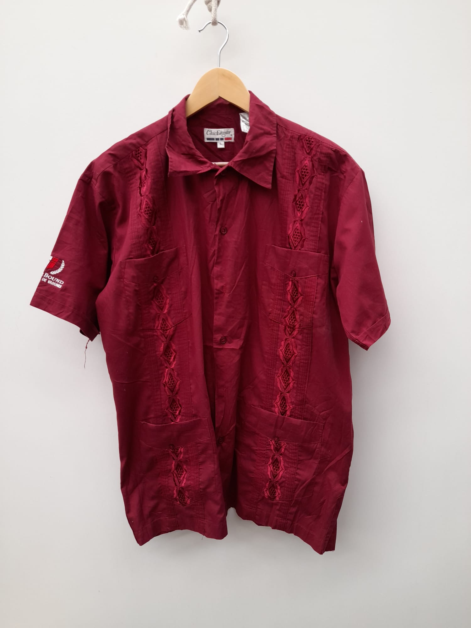 Chic Elegant Burgundy Embroidered Shirt L image 5