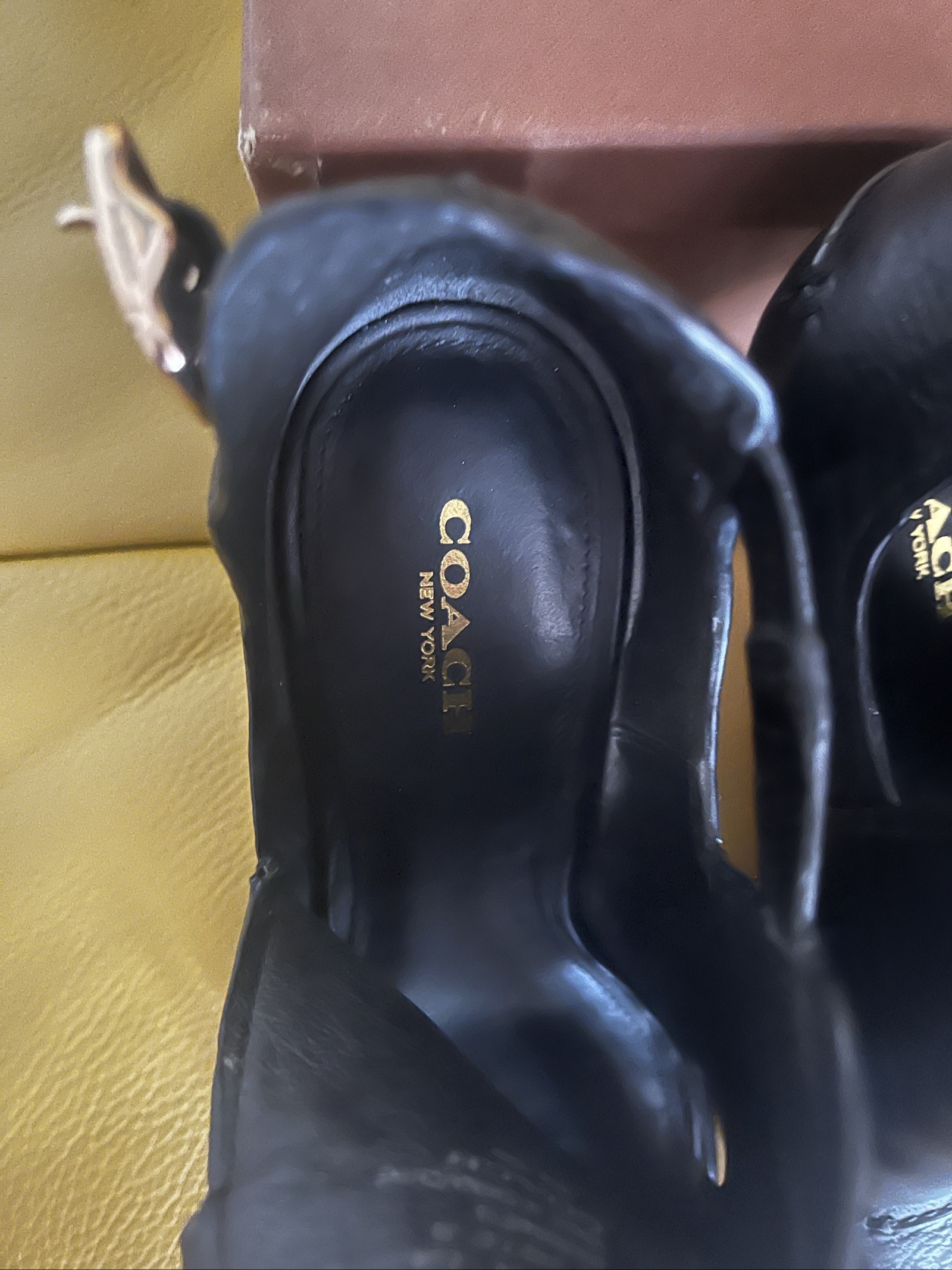 Coach Black Leather Peep Toe High Heel Sandals UK 6 image 7