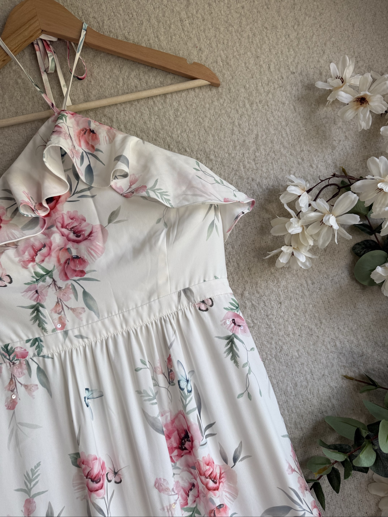 Monsoon Pink Floral Print Maxi Dress UK 8 Halterneck Summer Occasion Maxi image 2