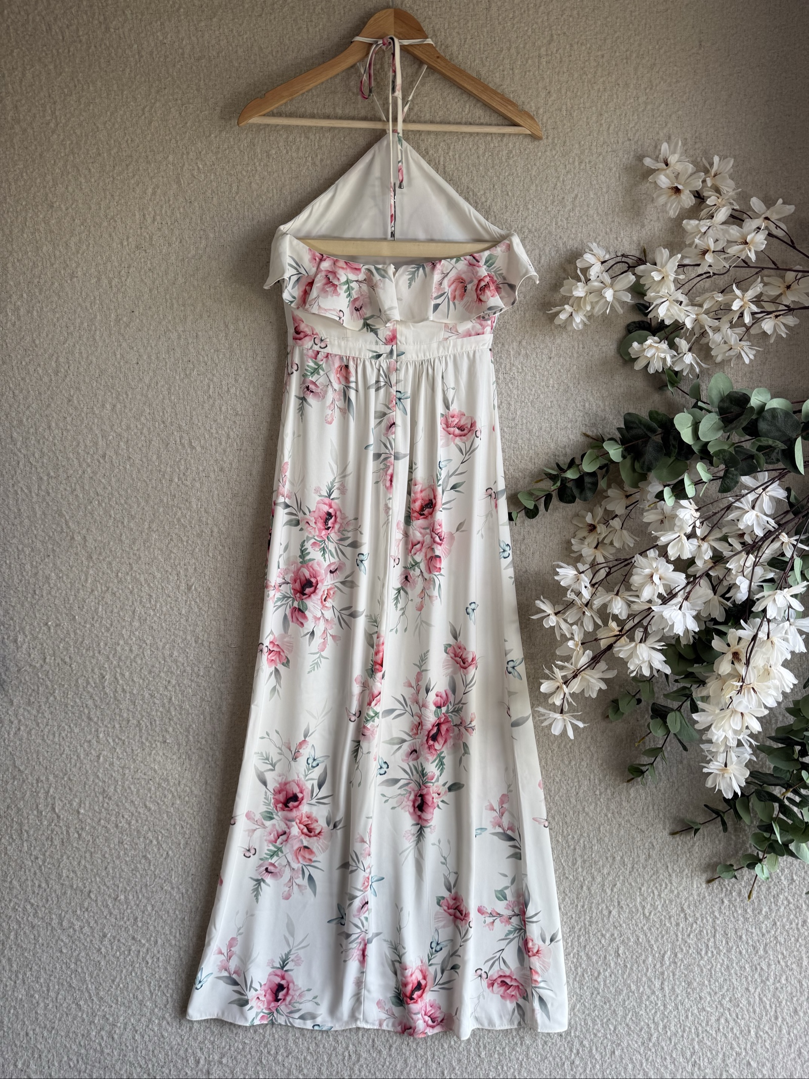 Monsoon Pink Floral Print Maxi Dress UK 8 Halterneck Summer Occasion Maxi image 4