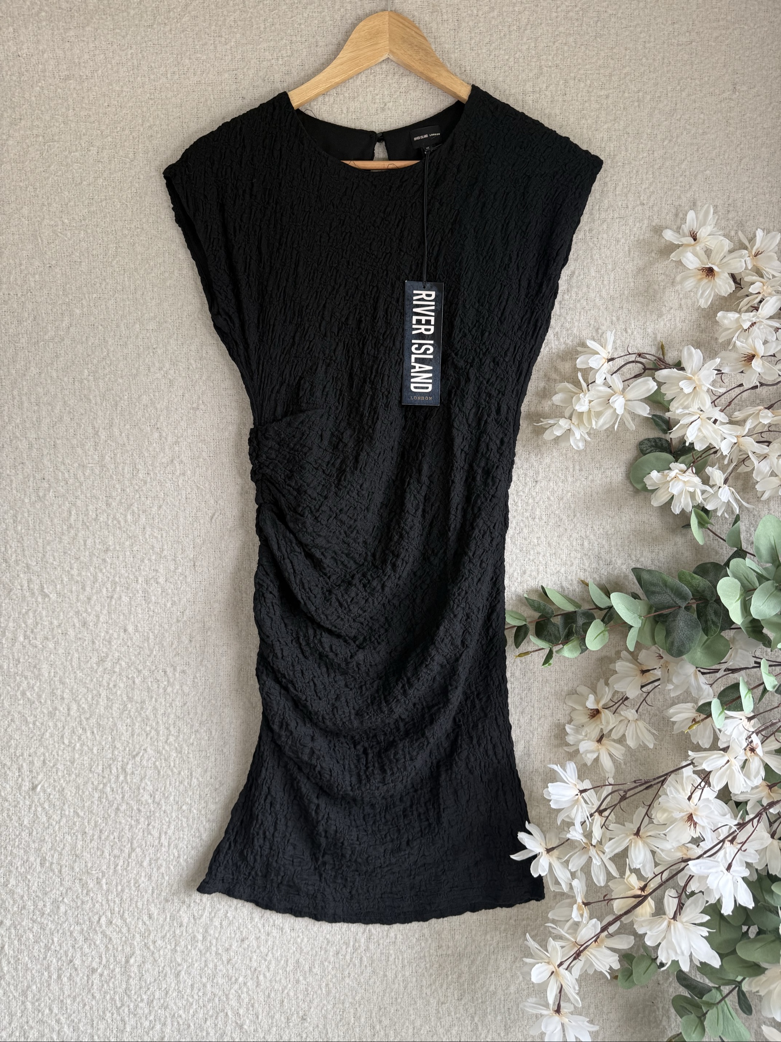 River Island Black Textured Sleeve Shift Dress UK 10 Elegant Chic Style