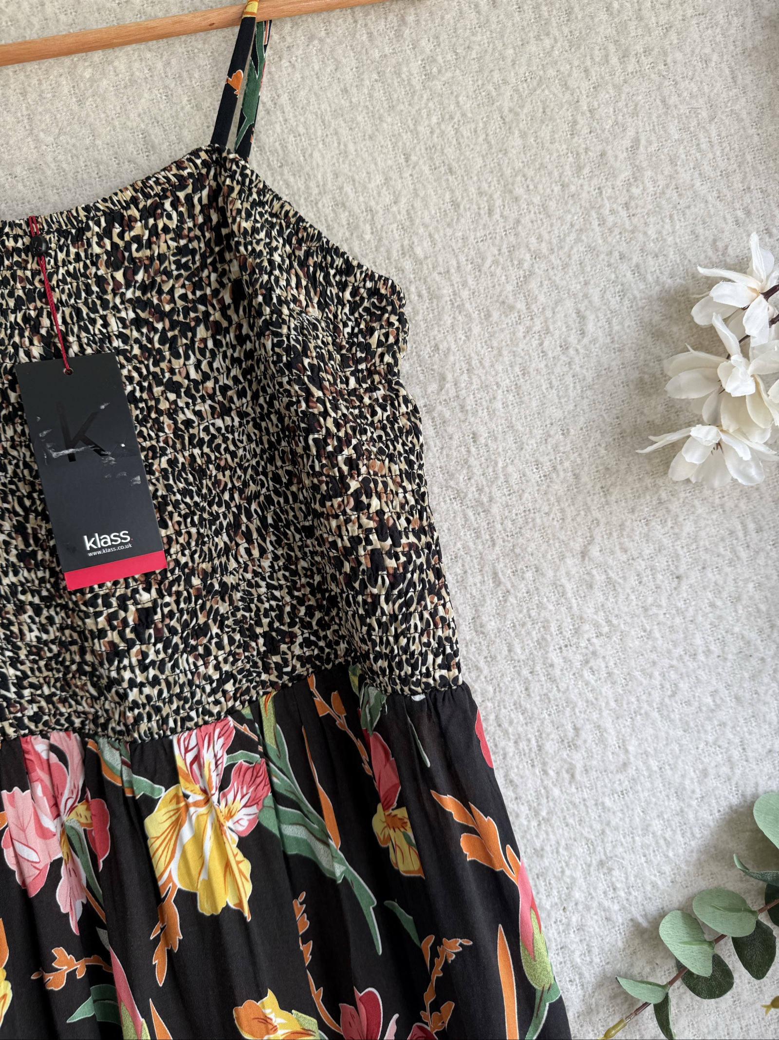 Klass Black Floral Viscose Maxi Dress UK 12 Spaghetti Straps Summer Occasion image 2