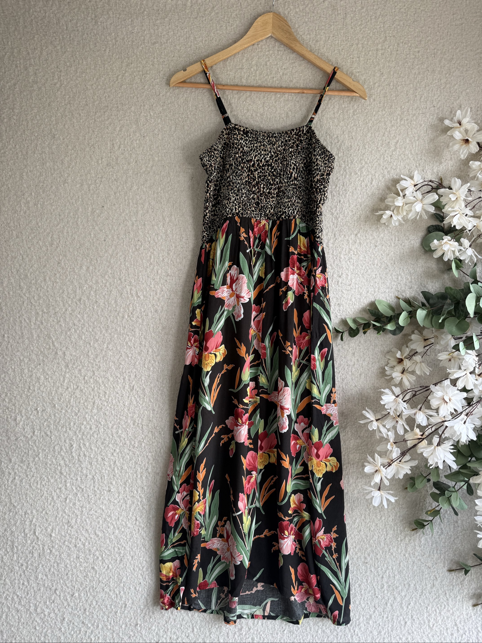 Klass Black Floral Viscose Maxi Dress UK 12 Spaghetti Straps Summer Occasion image 4