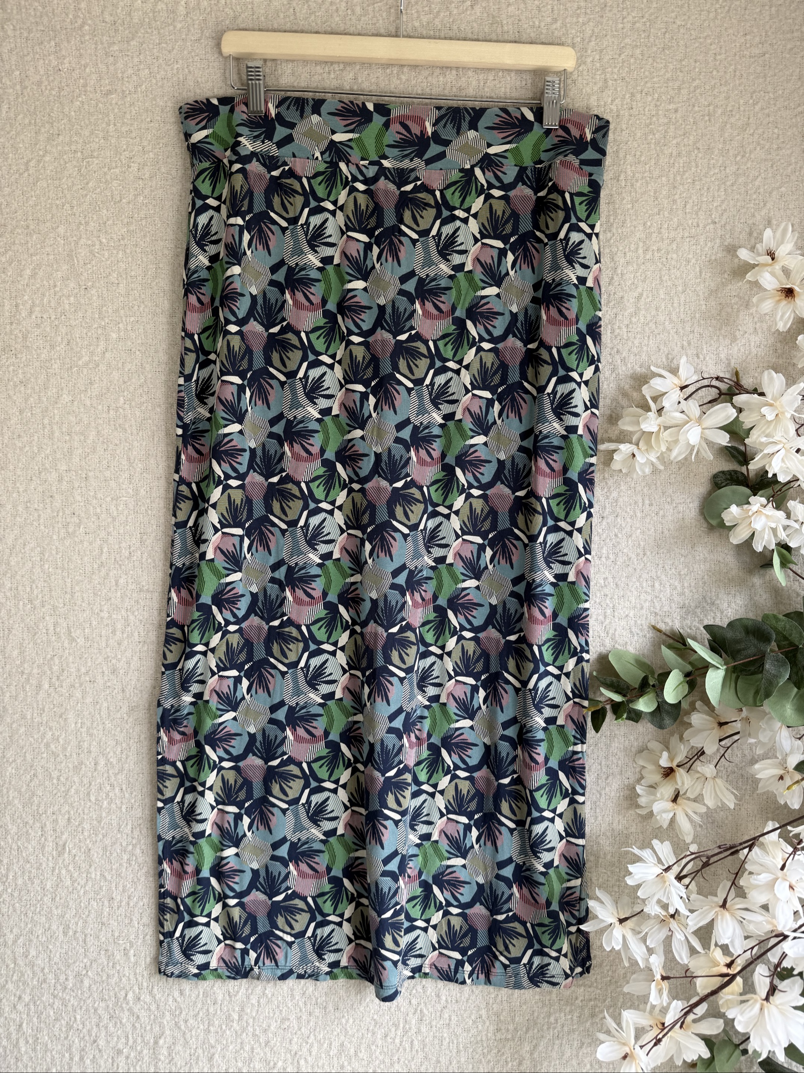 White Stuff Multicolour Geometric Print Midi Skirt UK 14 Lightweight Summer