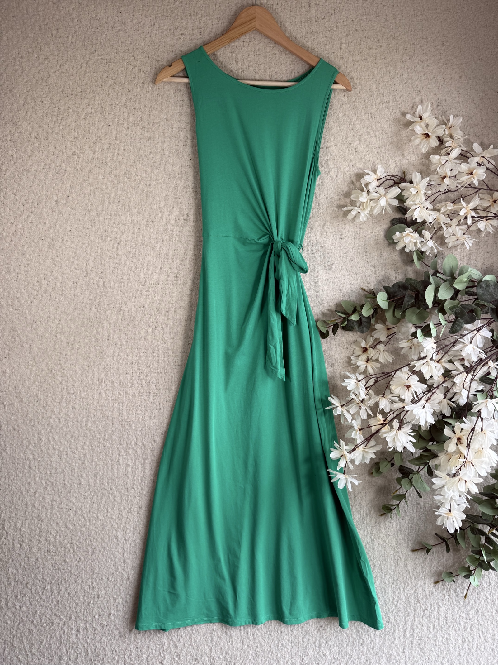Lands' End Green Cotton Modal Sleeveless Tie Waist Maxi Dress UK XS Petite