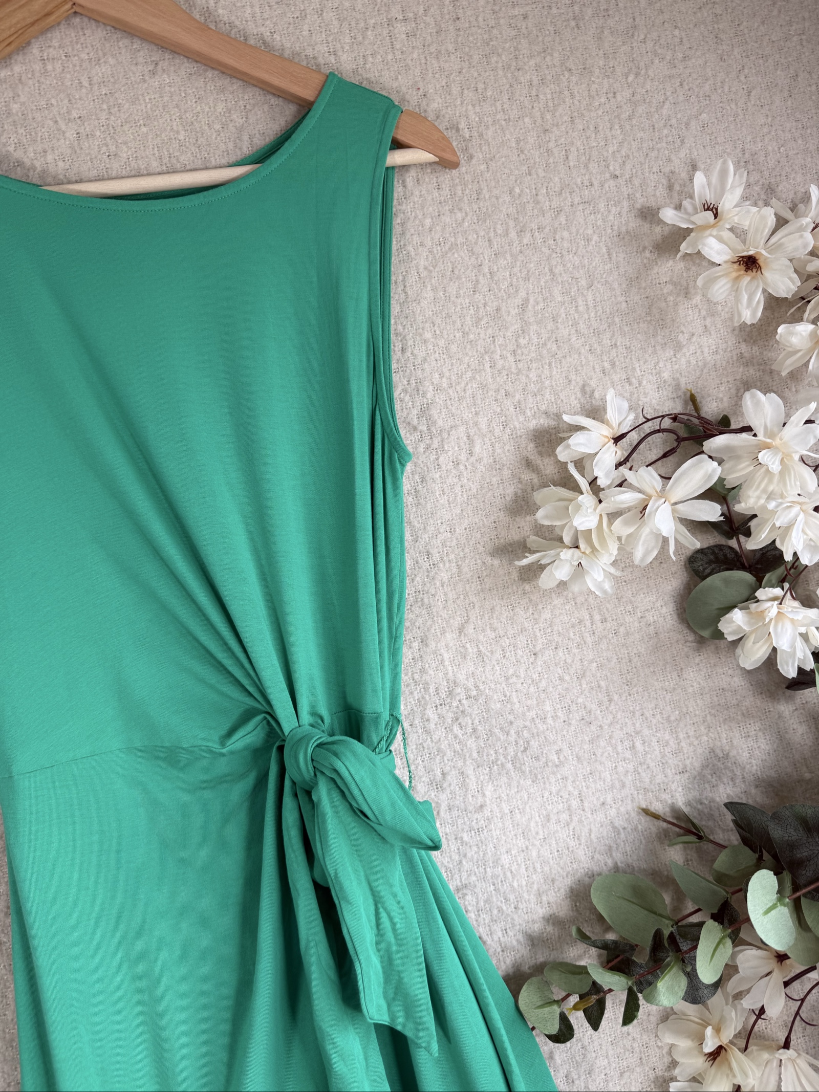 Lands' End Green Cotton Modal Sleeveless Tie Waist Maxi Dress UK XS Petite image 2