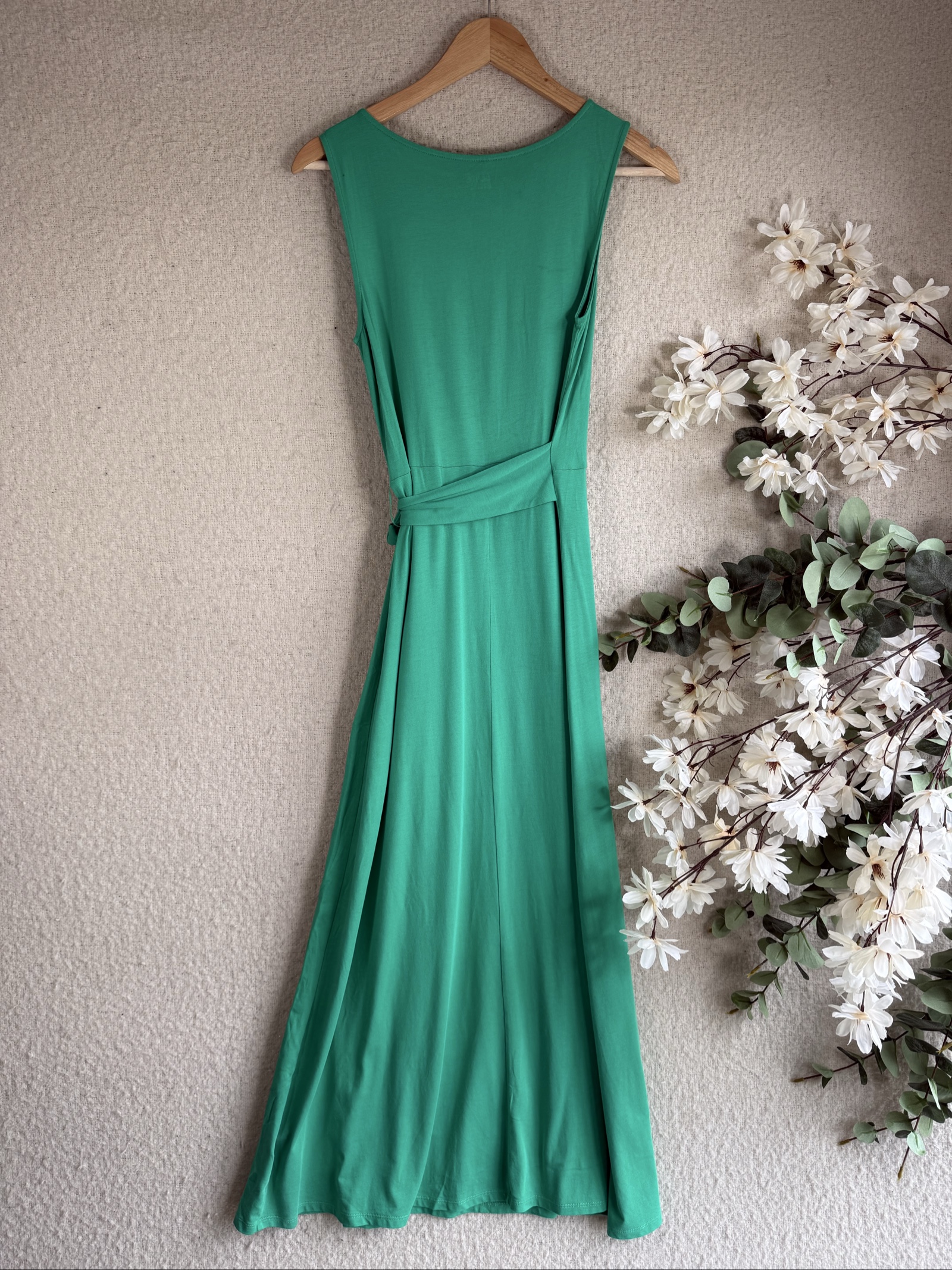 Lands' End Green Cotton Modal Sleeveless Tie Waist Maxi Dress UK XS Petite image 4