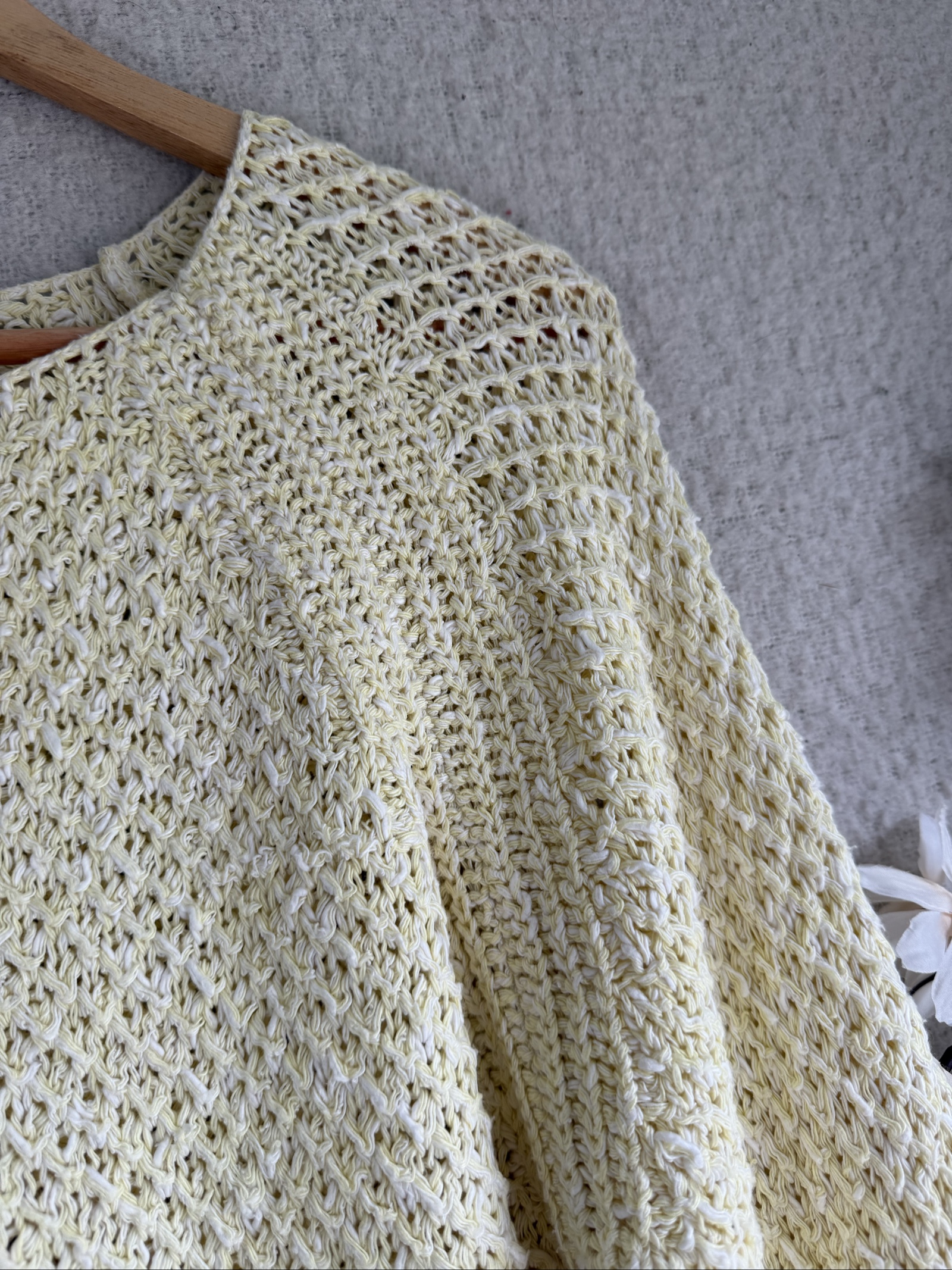 River Island Pale Yellow Cotton Knit Jumper UK 10 Textured Summer Top image 2