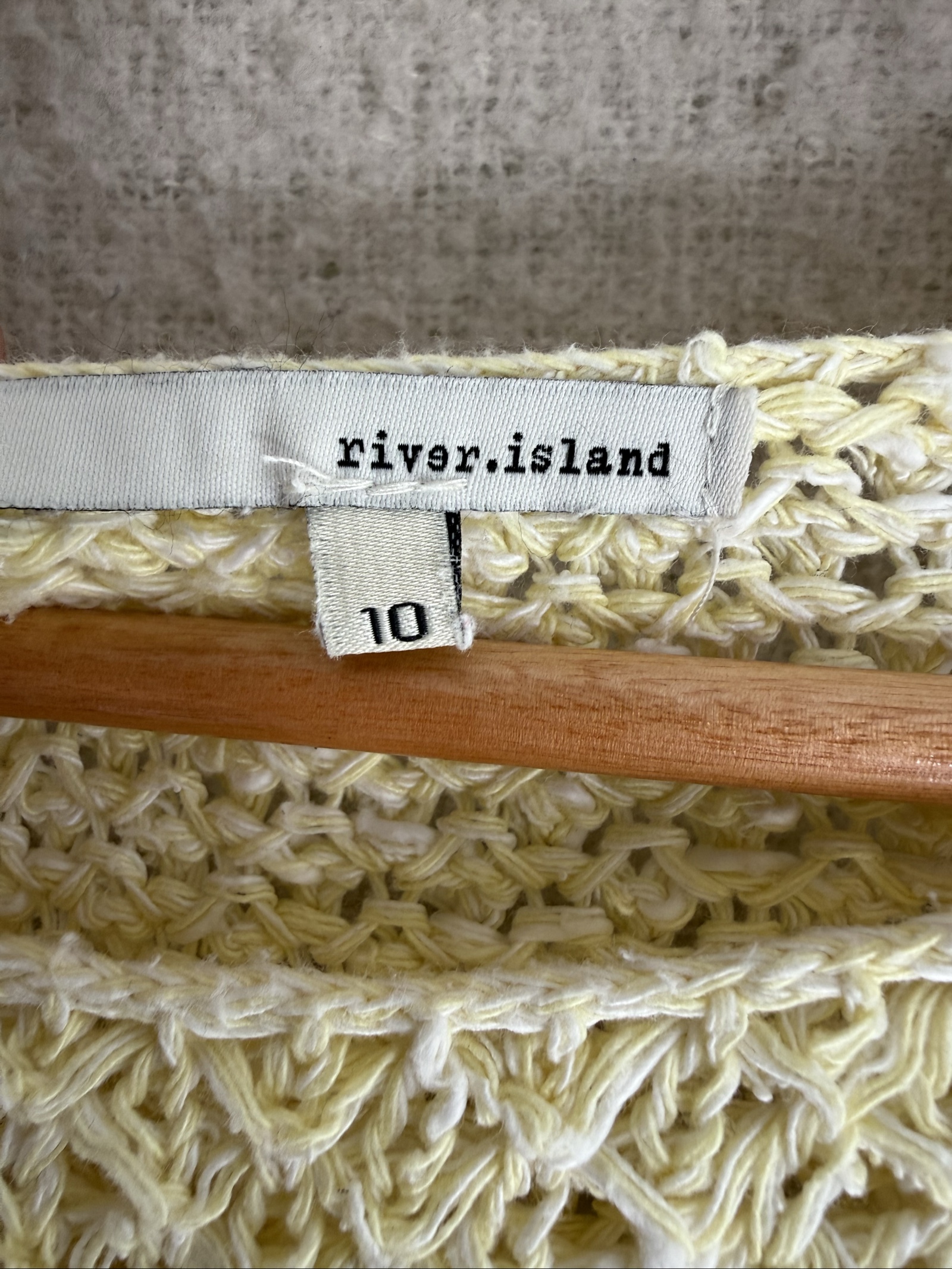 River Island Pale Yellow Cotton Knit Jumper UK 10 Textured Summer Top image 3