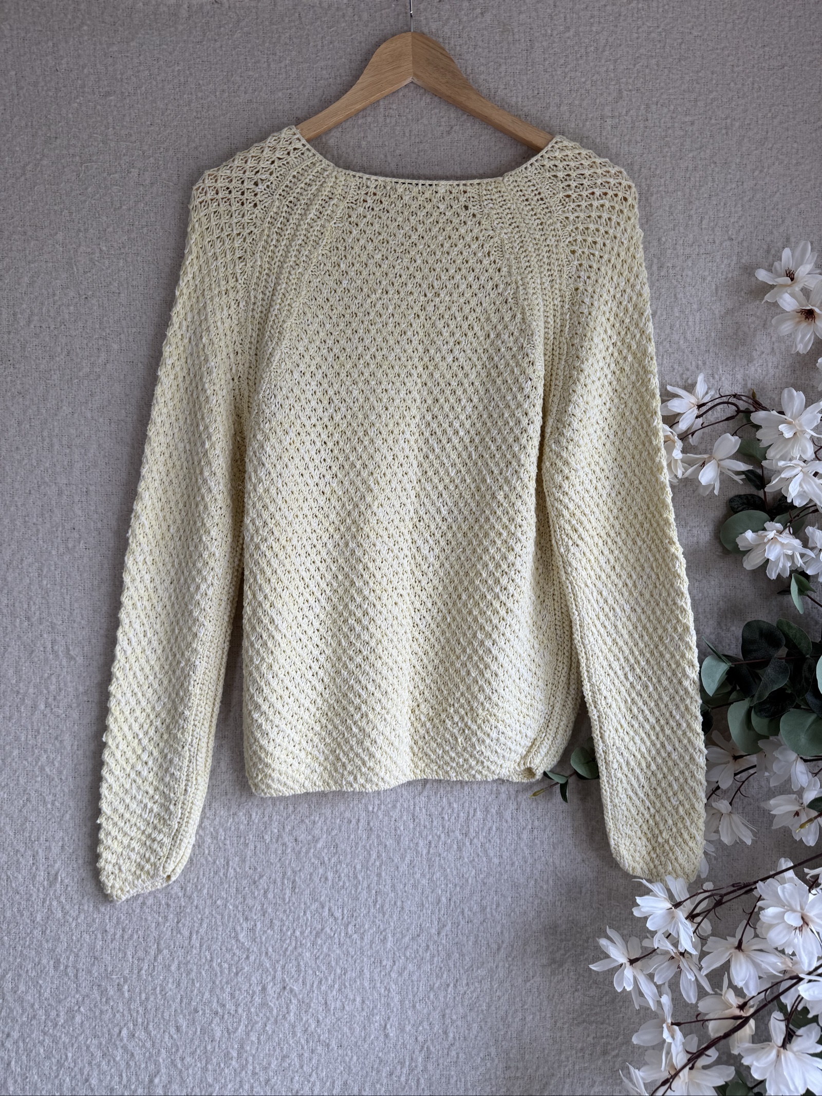 River Island Pale Yellow Cotton Knit Jumper UK 10 Textured Summer Top image 4