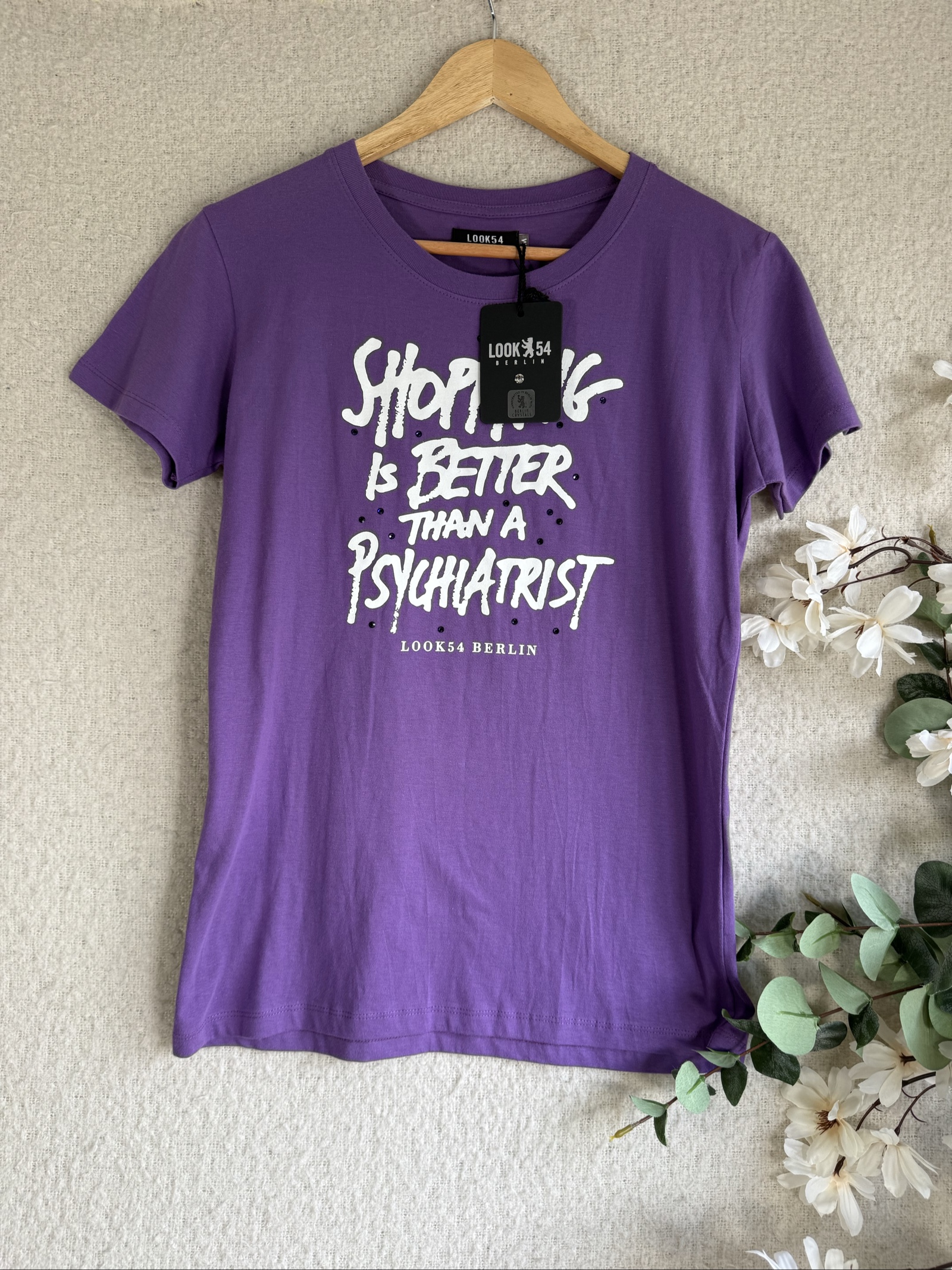 Look54 Purple Cotton Graphic T-Shirt Medium Casual Streetwear Style