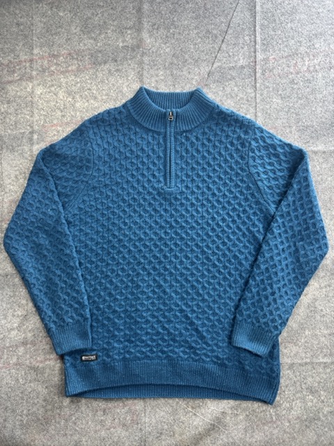 Saltrock Blue Textured Knit Half Zip Jumper Large Wool Blend
