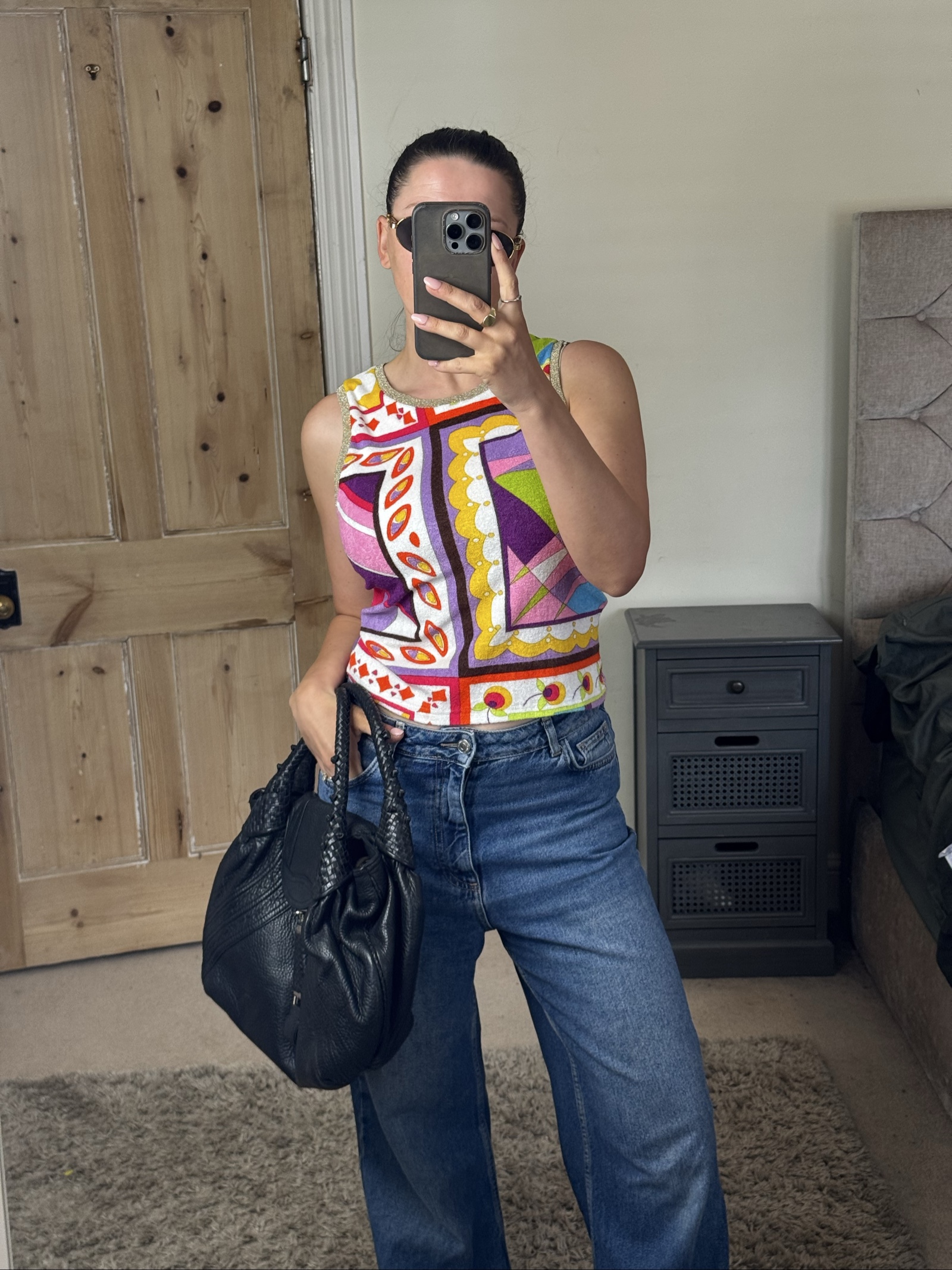 Vintage D&G Multicolour Patterned Sleeveless Knit Top Medium Gold Trim