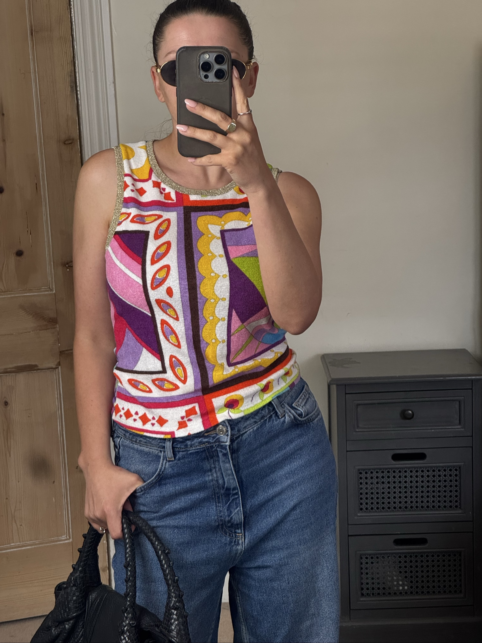 Vintage D&G Multicolour Patterned Sleeveless Knit Top Medium Gold Trim image 2