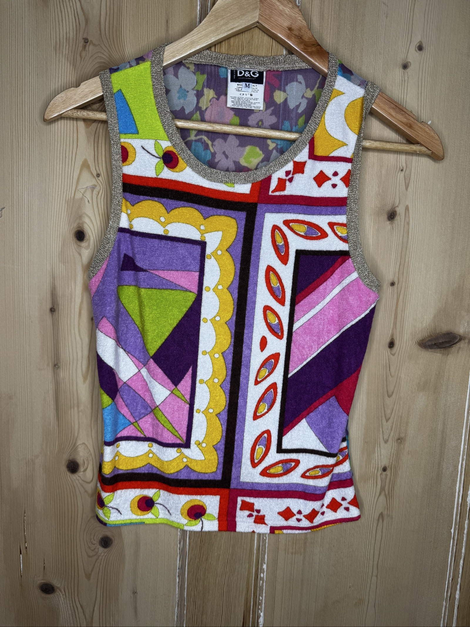 Vintage D&G Multicolour Patterned Sleeveless Knit Top Medium Gold Trim image 4