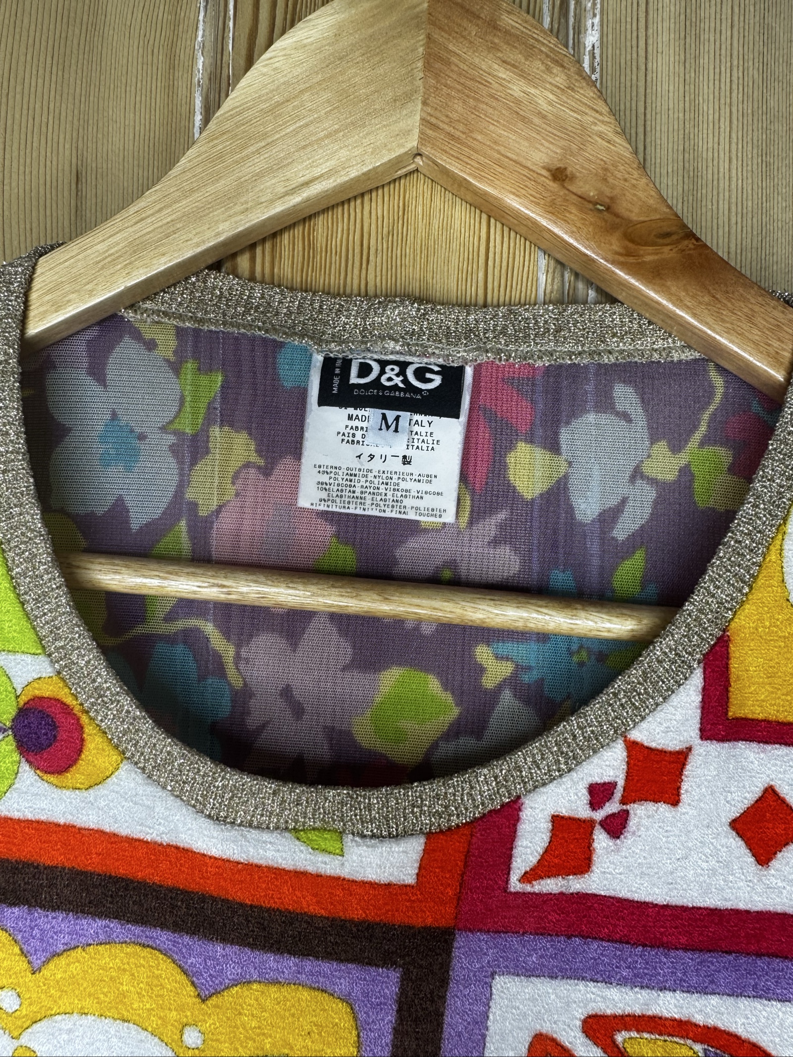Vintage D&G Multicolour Patterned Sleeveless Knit Top Medium Gold Trim image 8