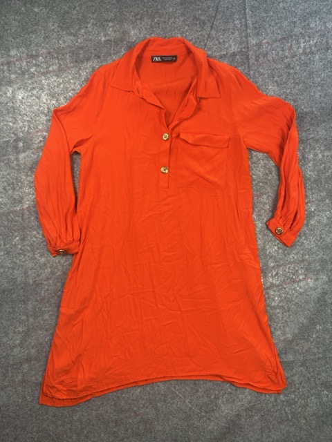 Zara Orange Long Sleeve Shirt Dress Size M Relaxed Fit