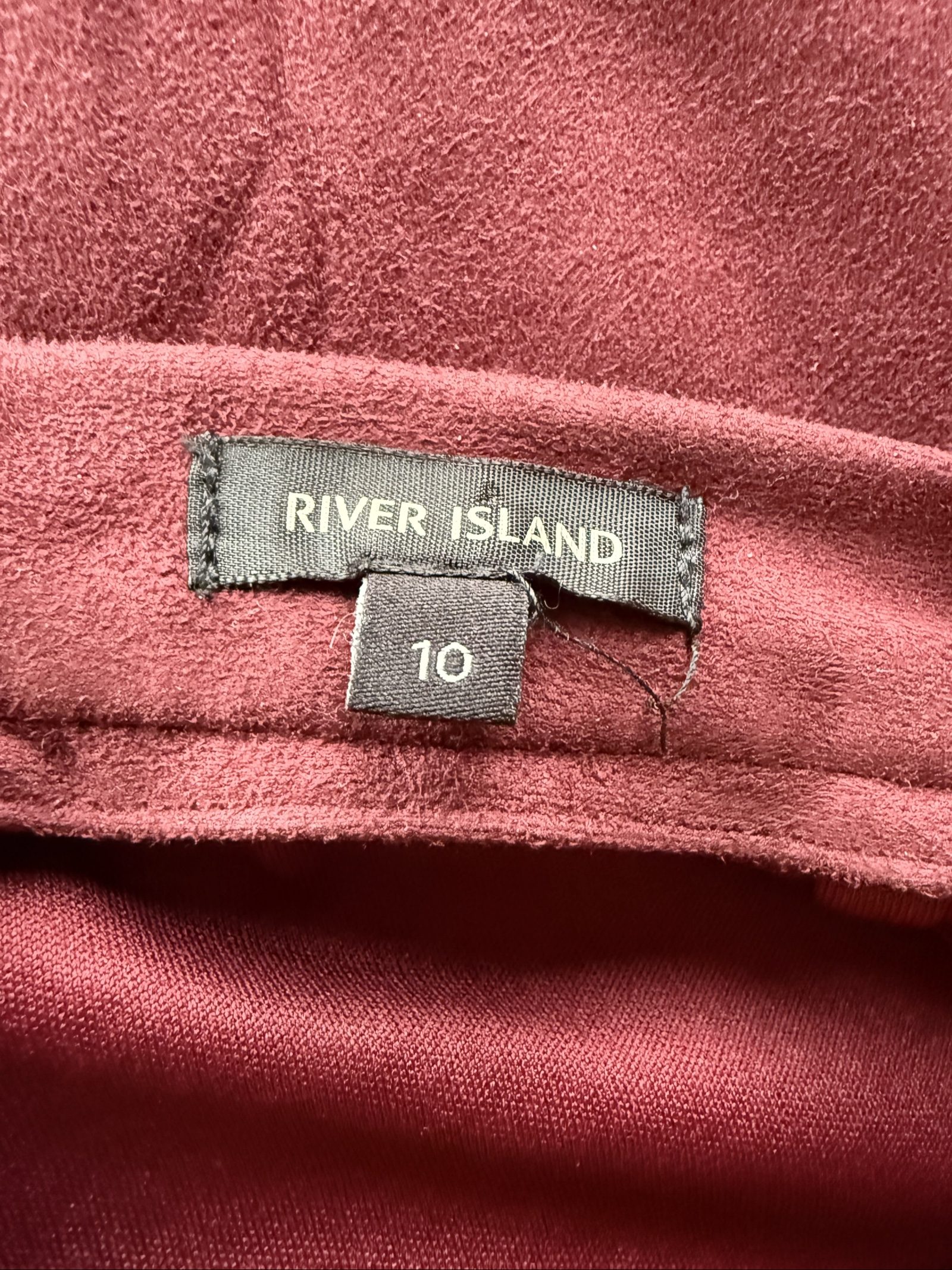 River Island Burgundy Suede Wrap Mini Skirt UK 10 Belted Casual Chic image 2