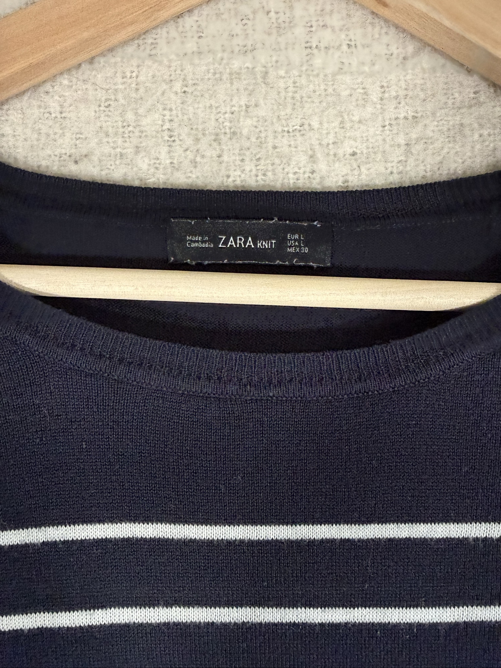 Zara Navy Blue & White Striped Viscose & Acrylic Jumper UK Large Lightweight image 2