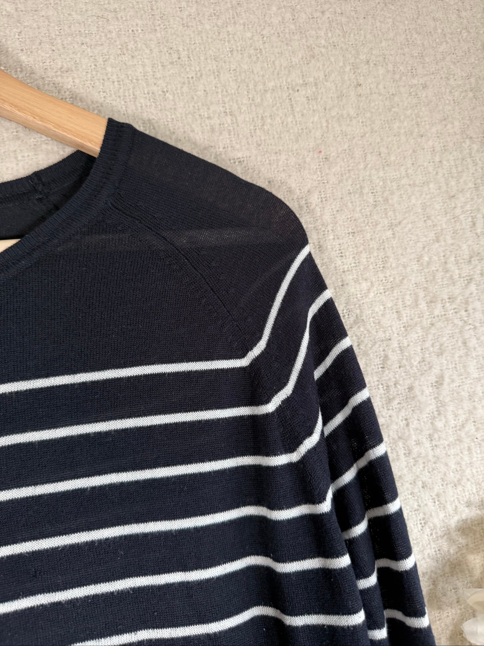 Zara Navy Blue & White Striped Viscose & Acrylic Jumper UK Large Lightweight image 3