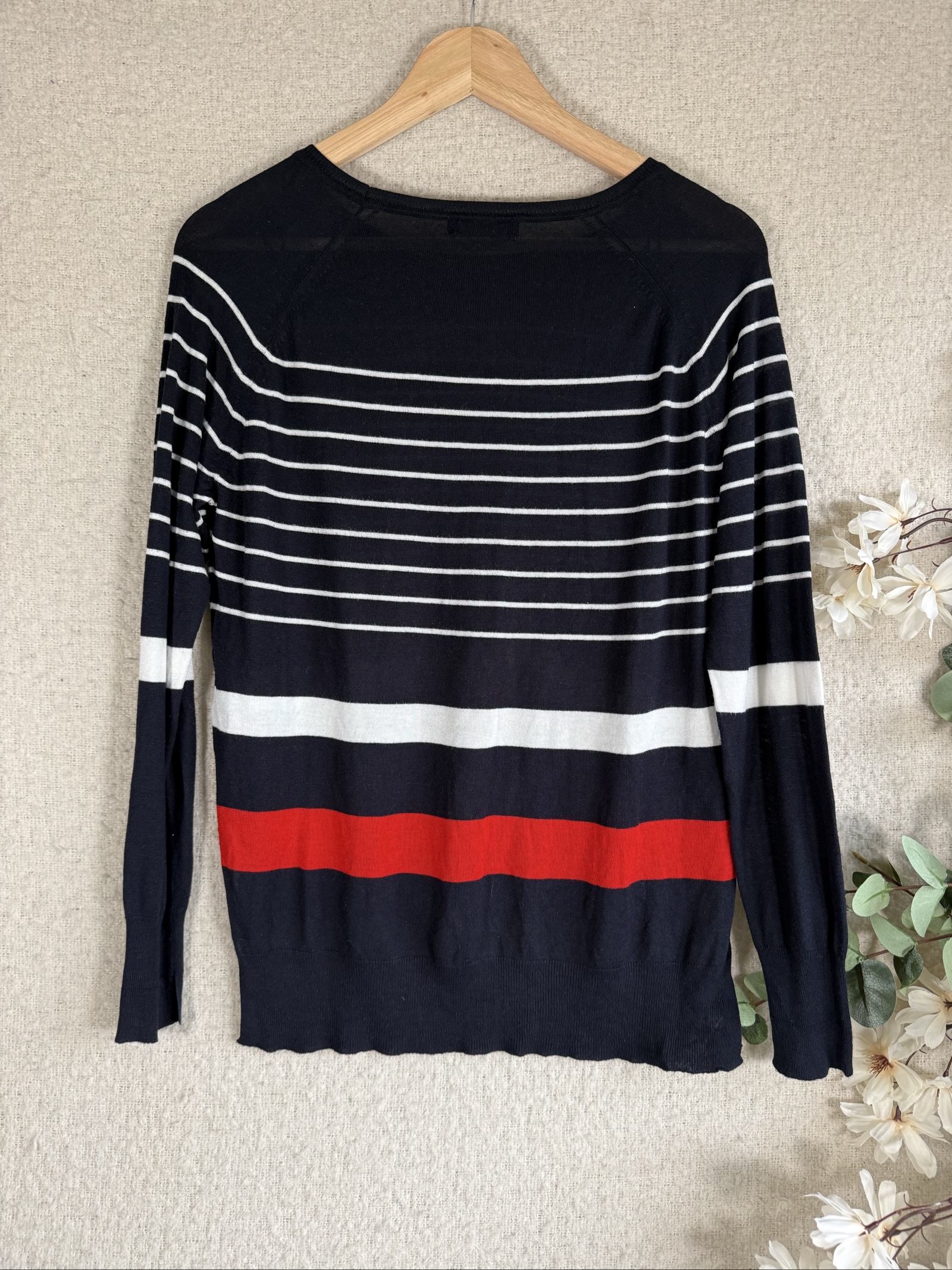 Zara Navy Blue & White Striped Viscose & Acrylic Jumper UK Large Lightweight image 4