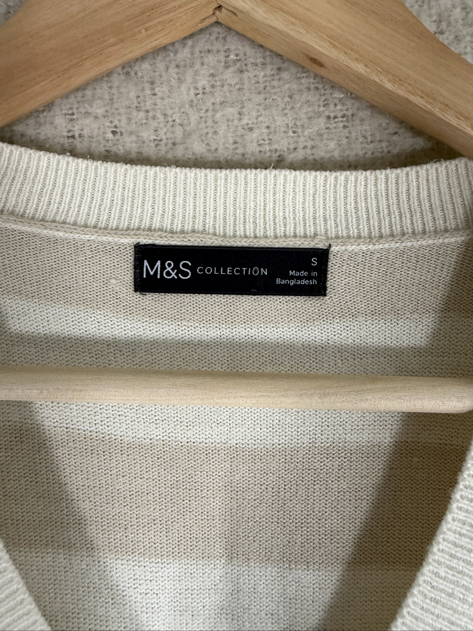 M&S Cream Mix Striped Cotton V-Neck Jumper Small Stylish Casual Knitwear image 2