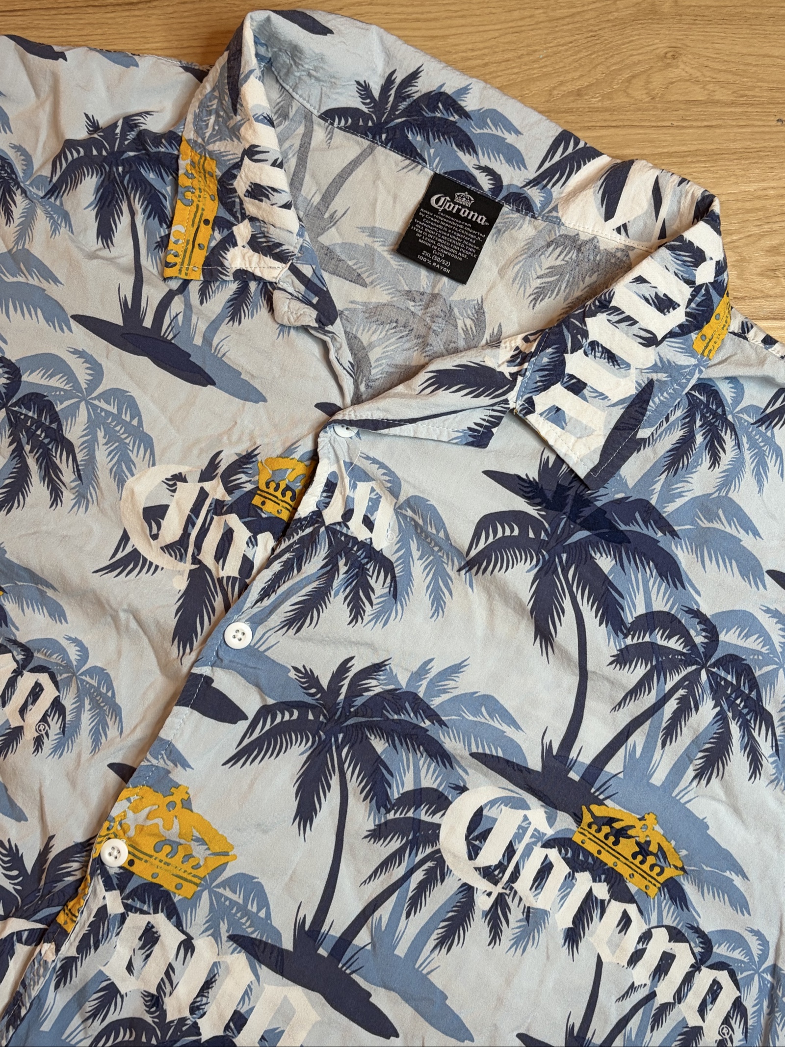 Corona Blue Palm Tree Print Rayon Shirt 2XL Tropical Design