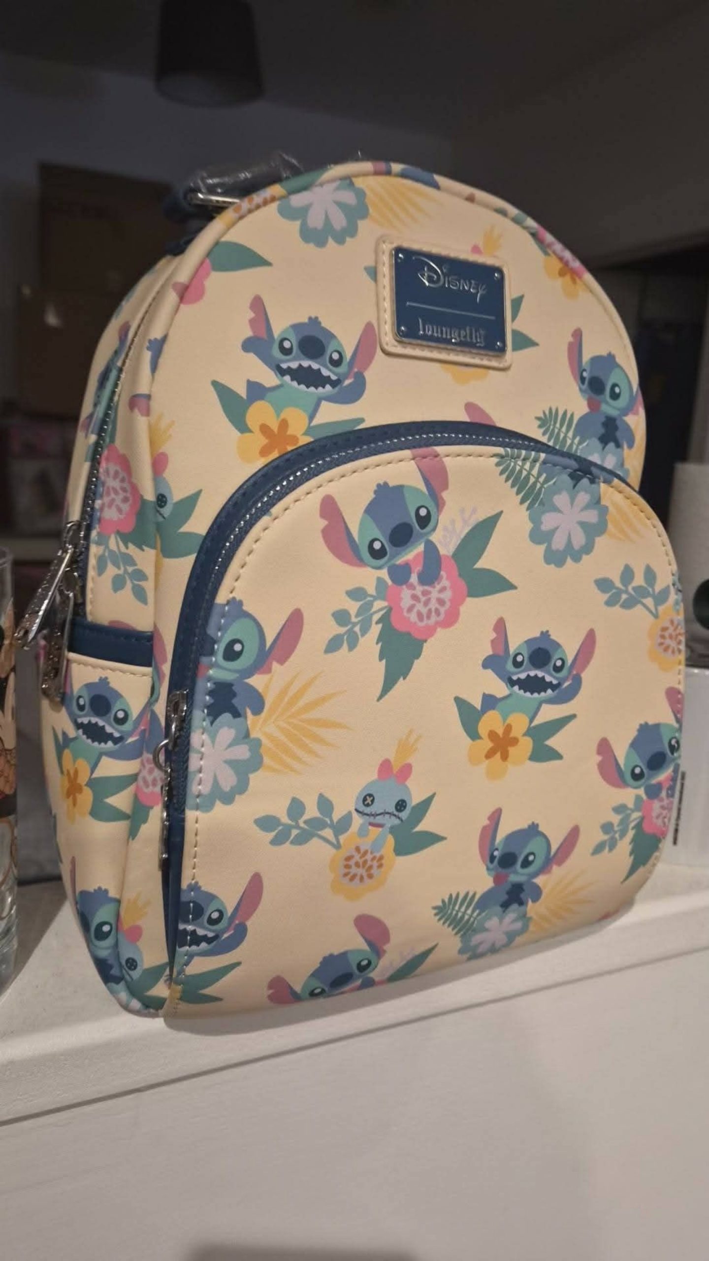 Disney Loungefly Stitch Floral Mini Backpack Cream & Blue