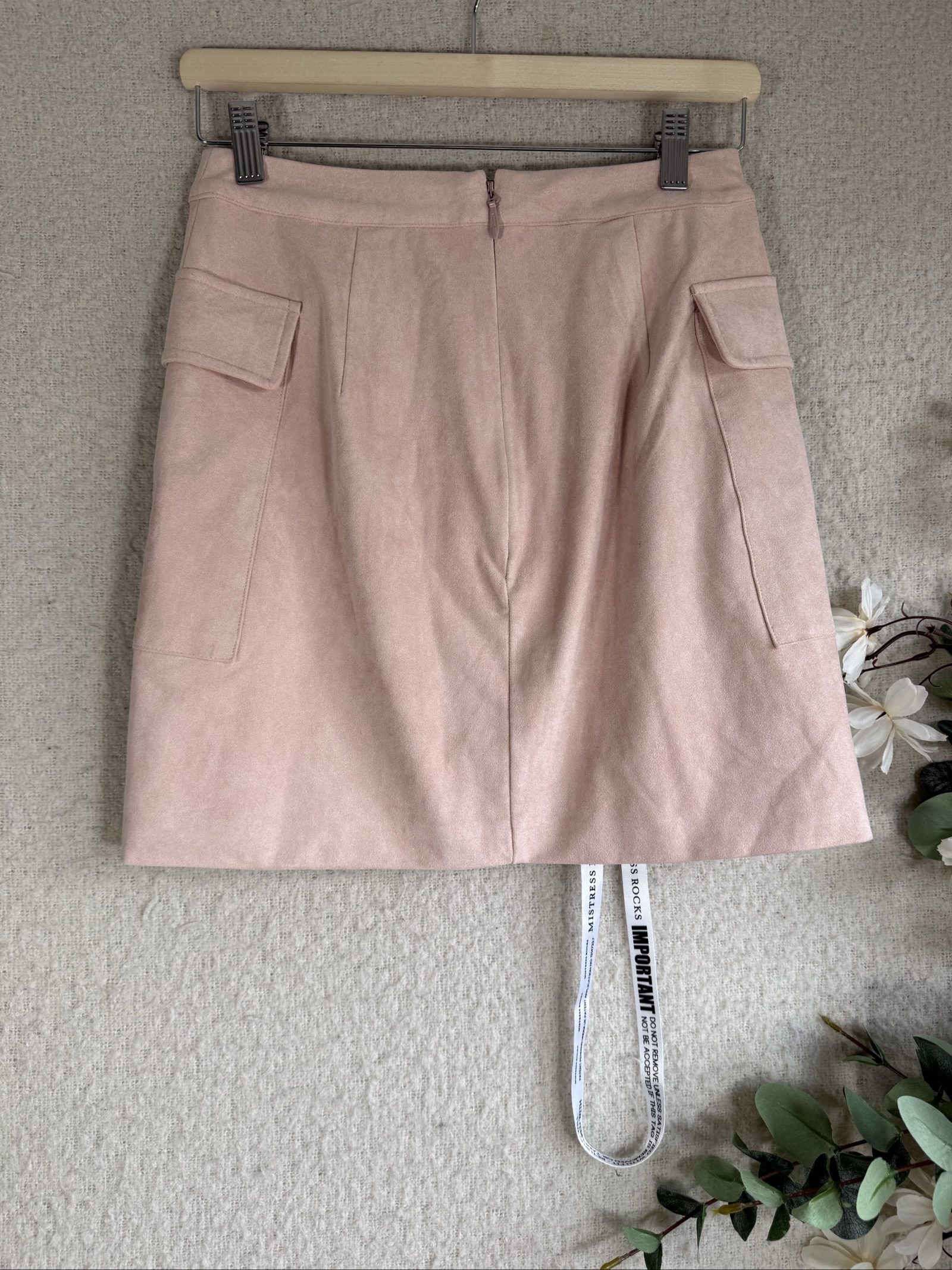 Mistress Rocks Pink Suede Lace Up Pocket Mini Skirt UK Small Stylish image 4
