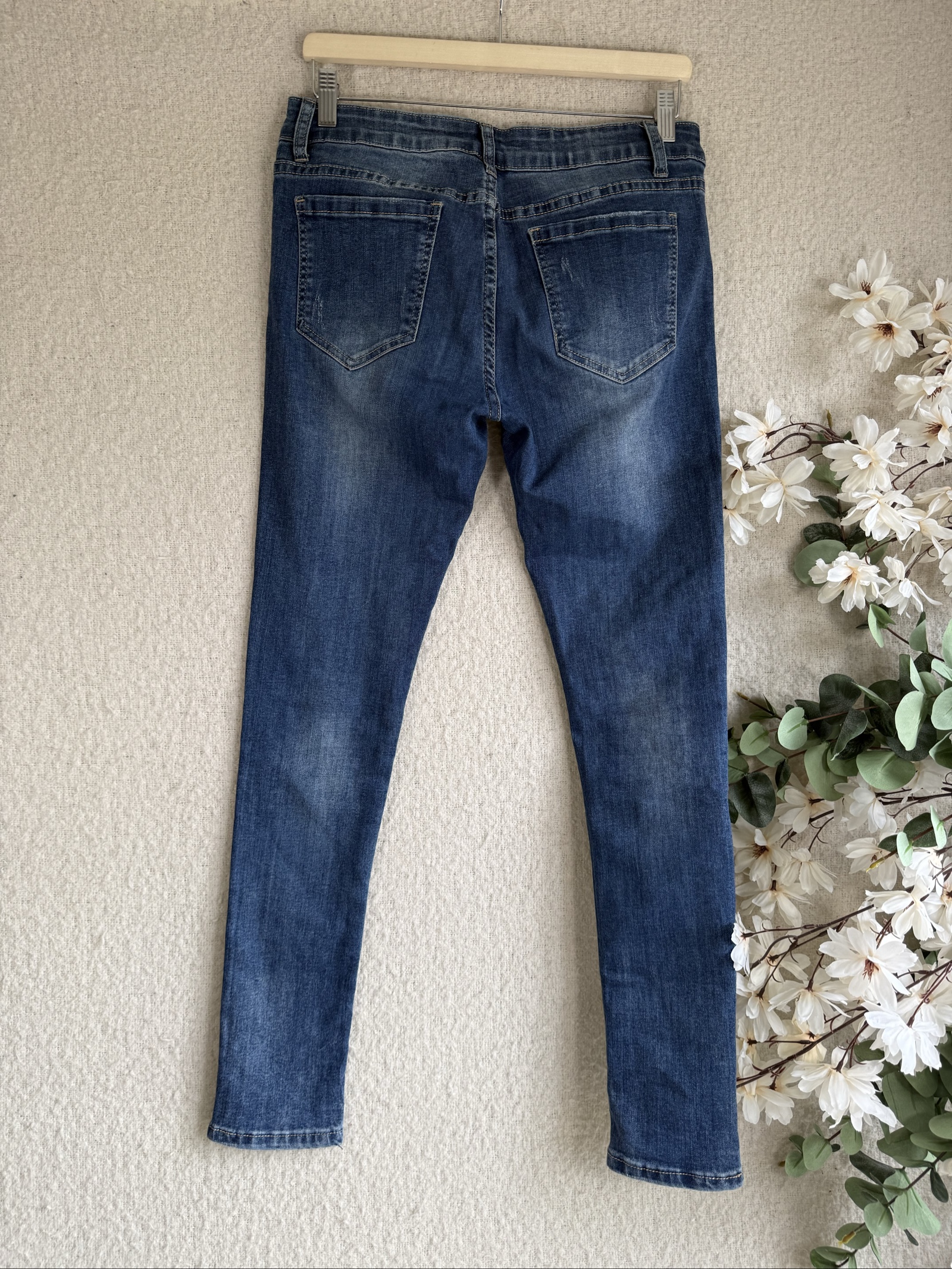 Medium Blue Denim Skinny Jeans Pearl Embellished UK M Stylish Detailed image 5