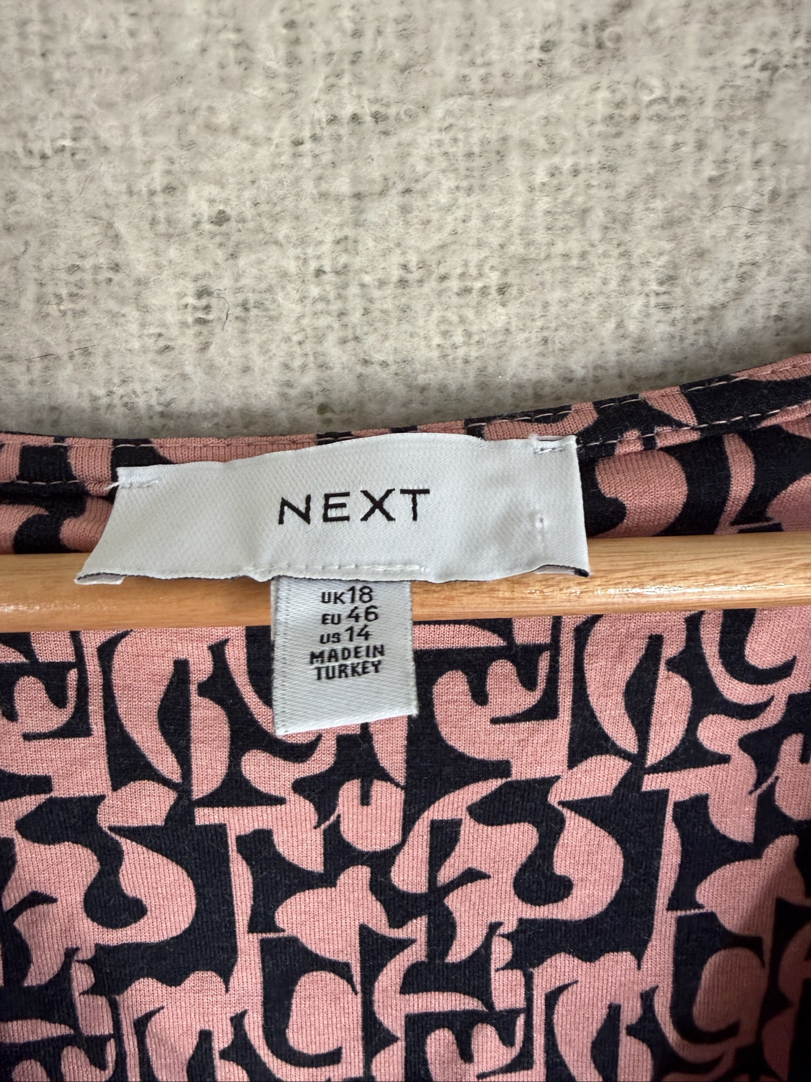 Next Pink & Black Patterned Viscose Dress UK 18 Elegant Ruched Detail image 3