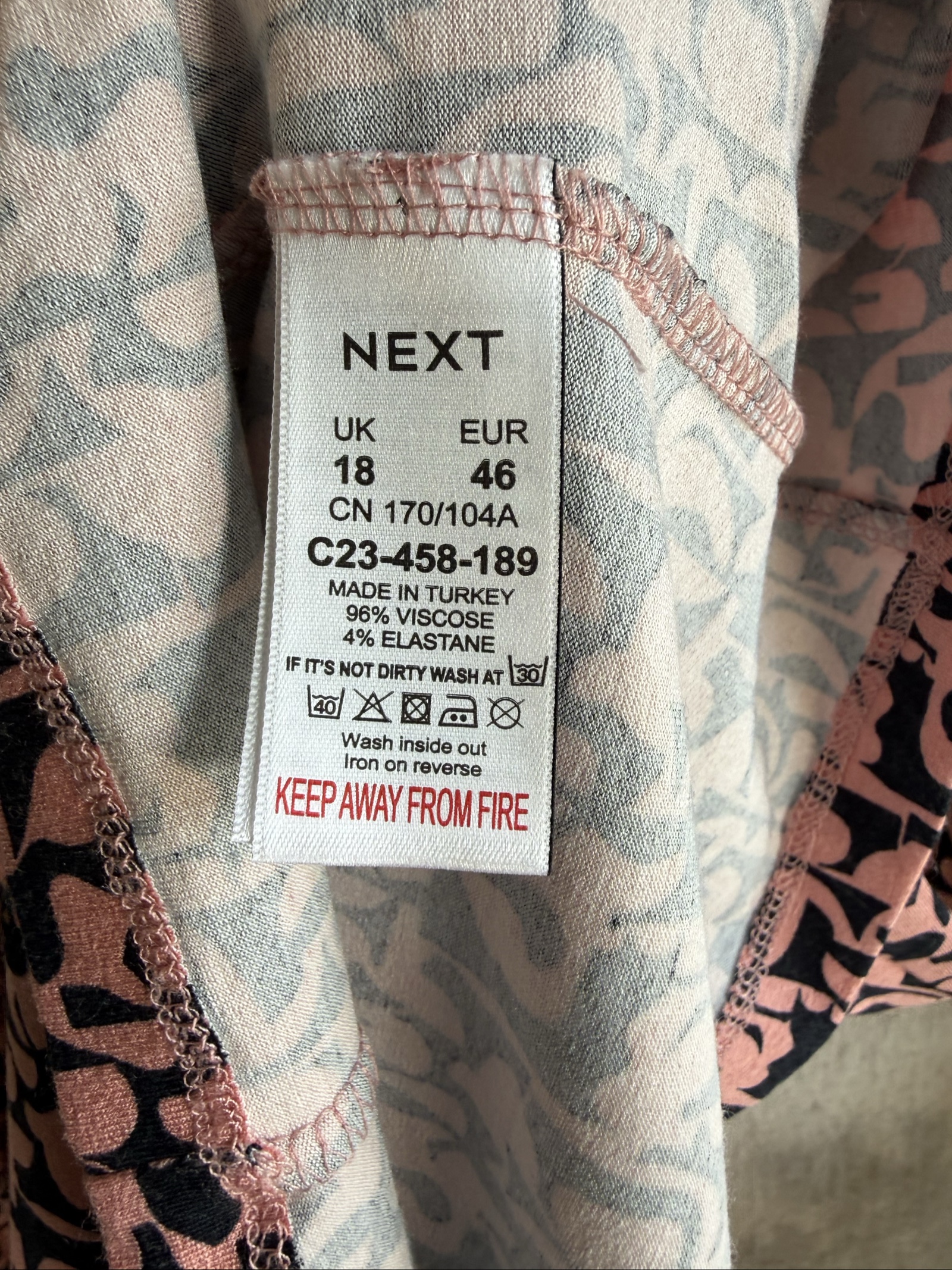 Next Pink & Black Patterned Viscose Dress UK 18 Elegant Ruched Detail image 5