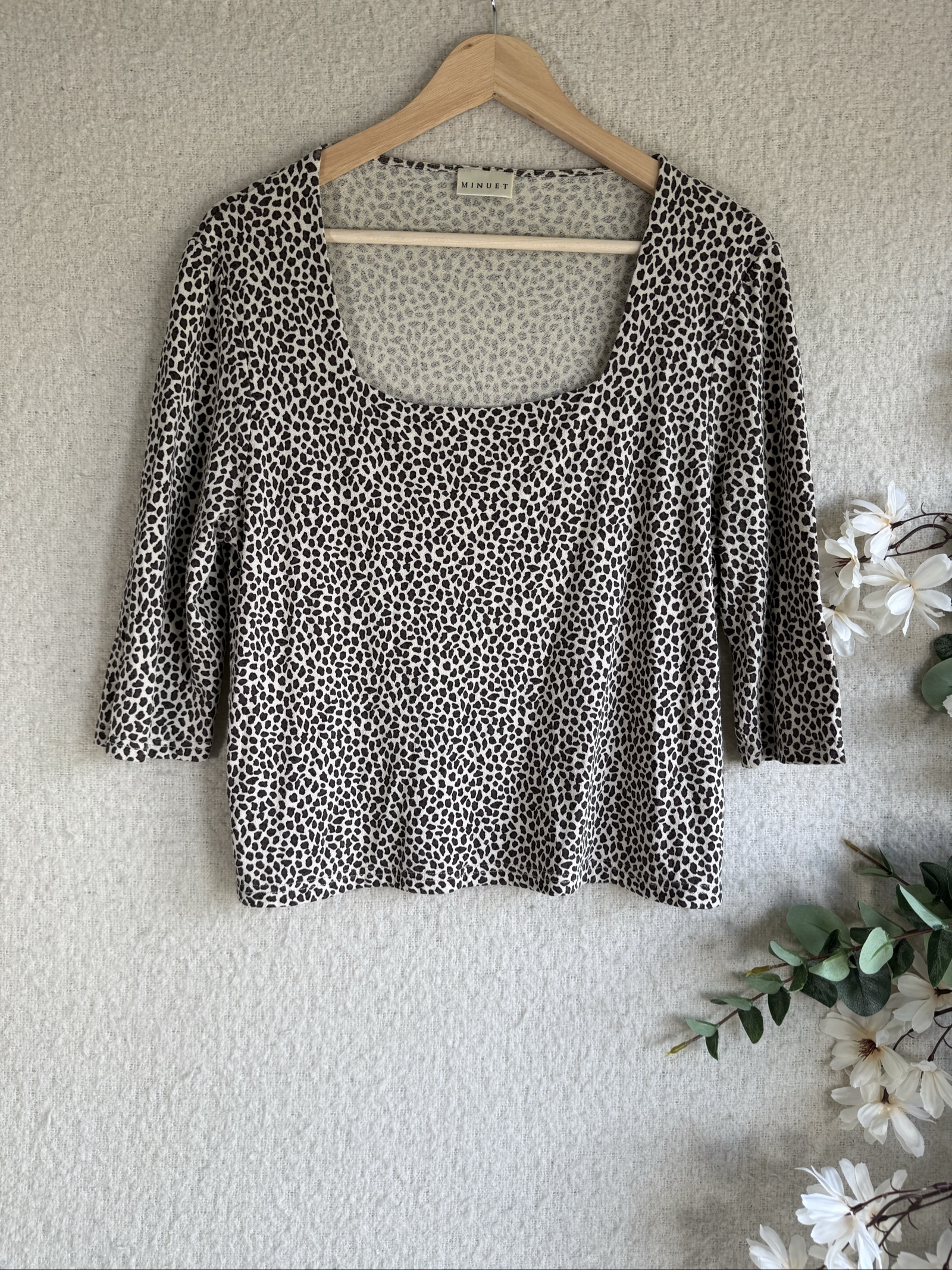 Minuet Brown & Beige Animal Print Viscose Jersey Top UK 16 Long Sleeve